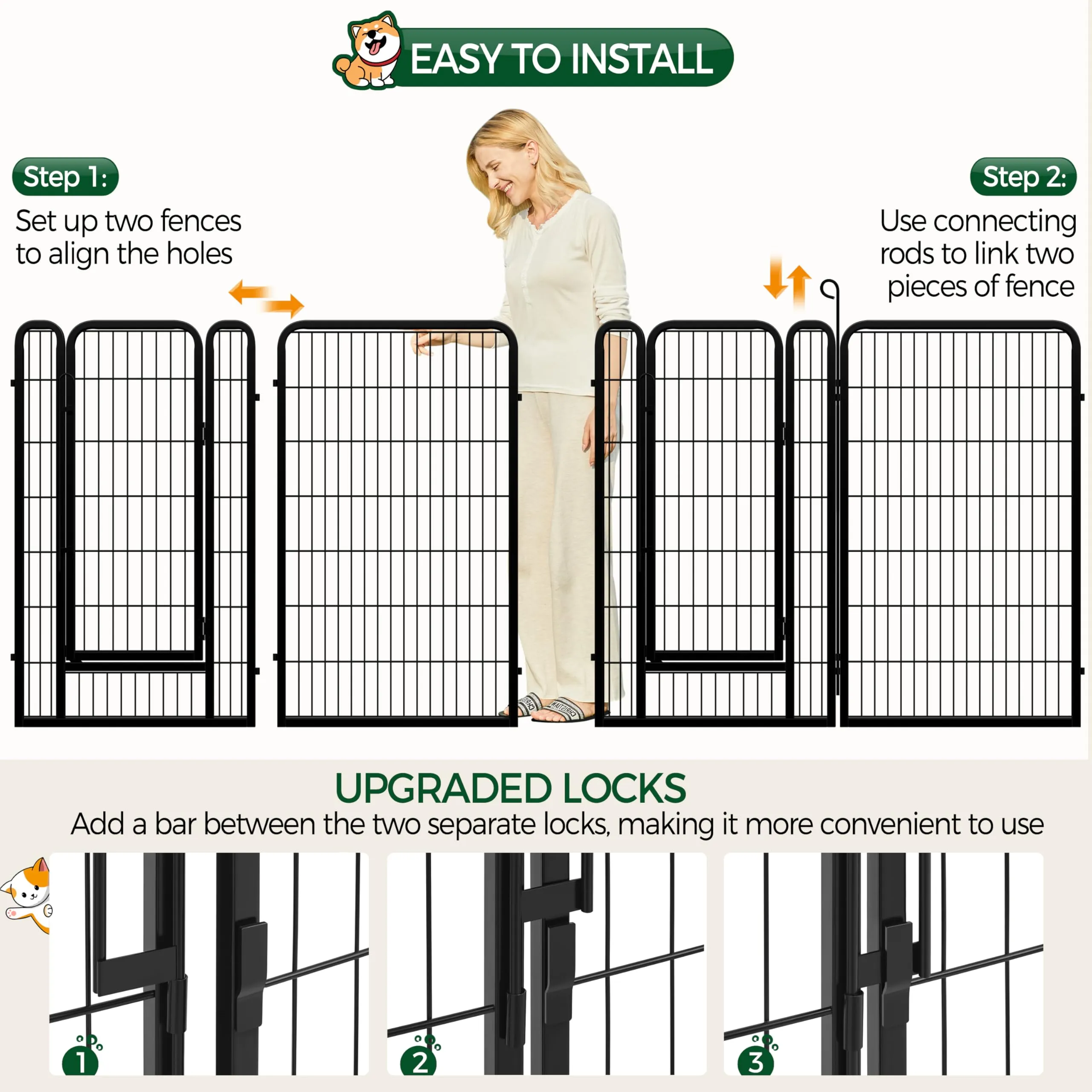 Yaheetech Recinto per Animali Pieghevole 12 Pannelli 71 x 120 cm Nero - immagine 6