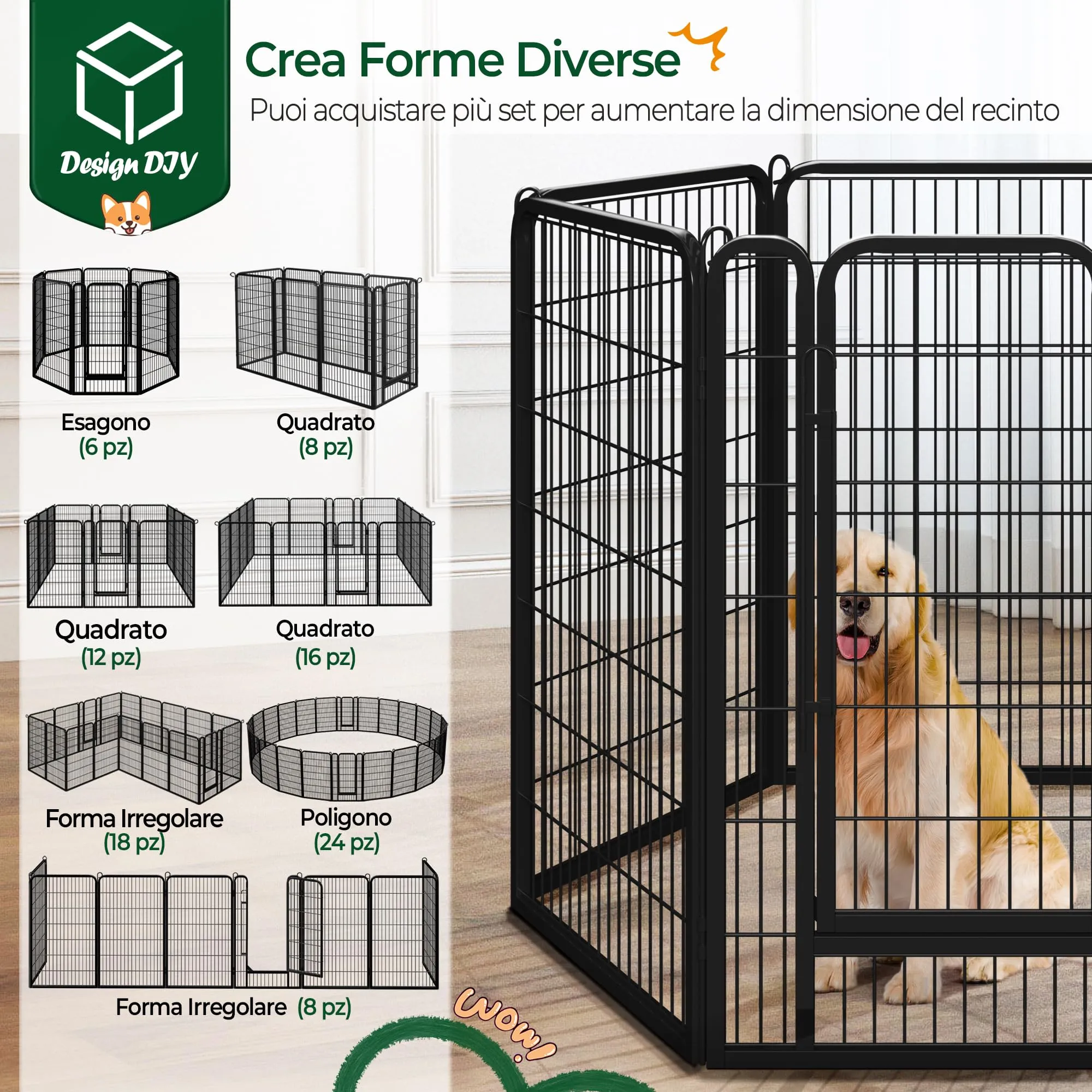 Yaheetech Recinto per Animali Pieghevole 12 Pannelli 71 x 120 cm Nero - immagine 9
