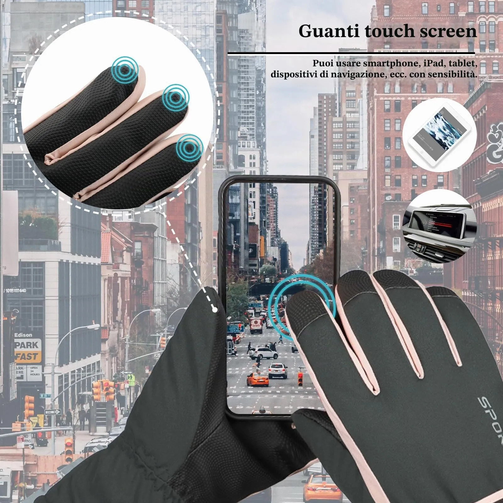 Andiker Guanti da Sci Invernali da Donna, Impermeabili con Touchscreen e Antiscivolo, Grigio e Rosa, Taglia Unica - immagine 2