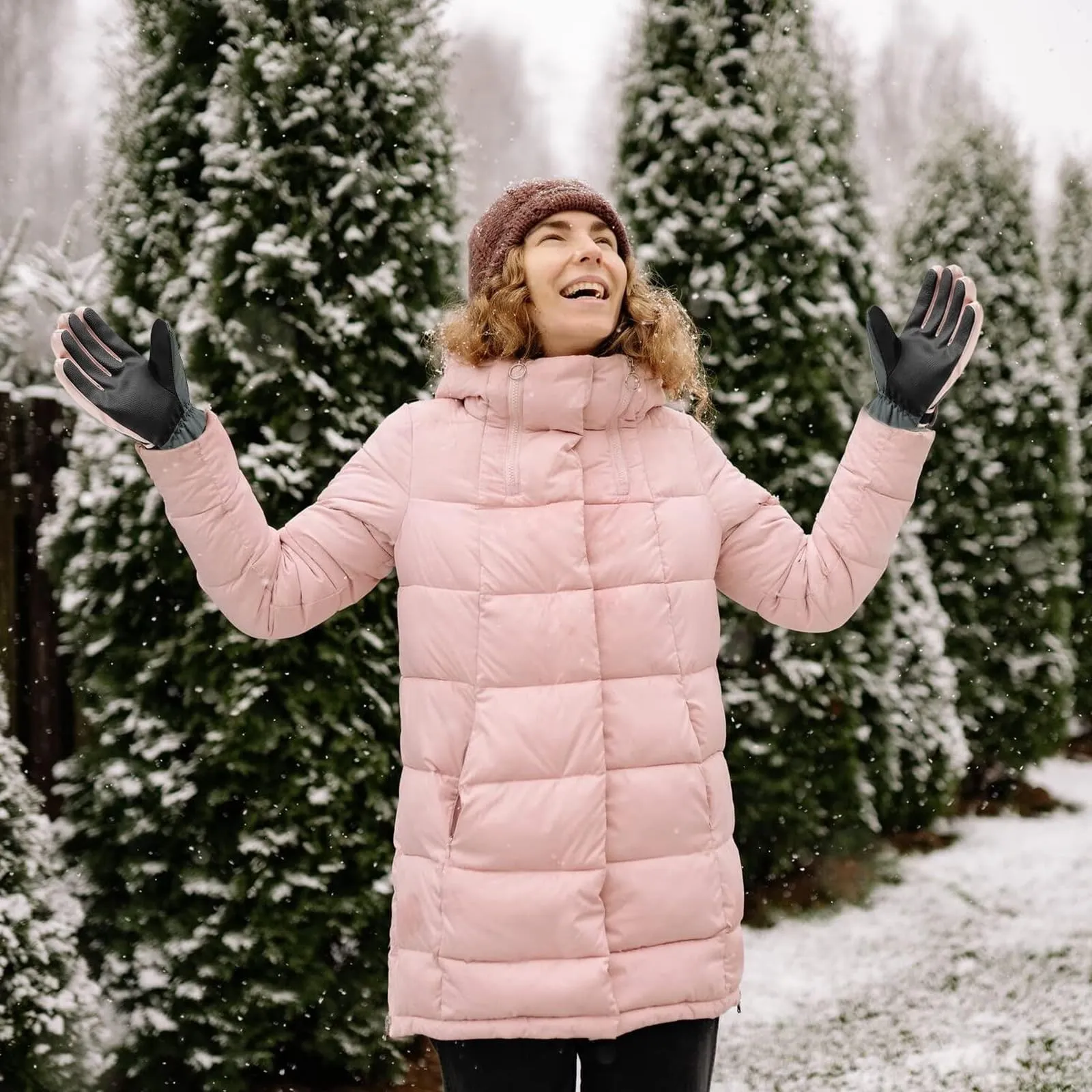 Andiker Guanti da Sci Invernali da Donna, Impermeabili con Touchscreen e Antiscivolo, Grigio e Rosa, Taglia Unica - immagine 6