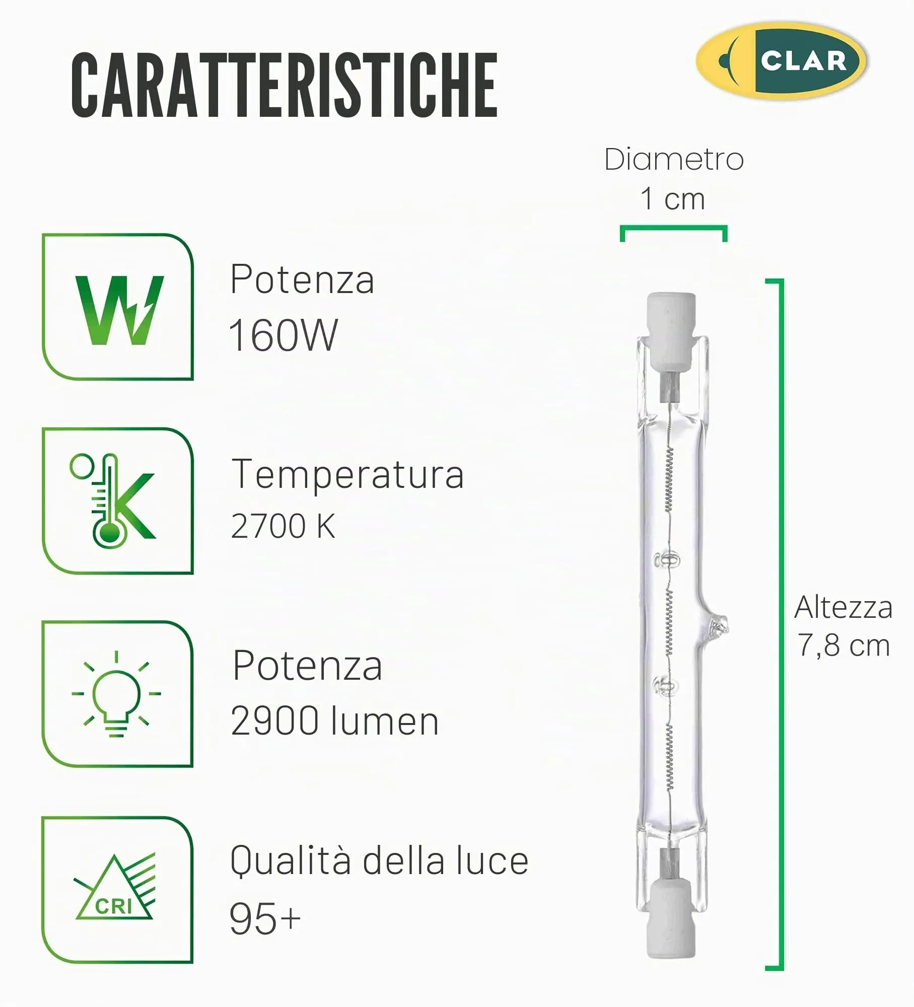 CLAR Lampadina Alogena R7S 80W 78mm (Pack 10) - immagine 2
