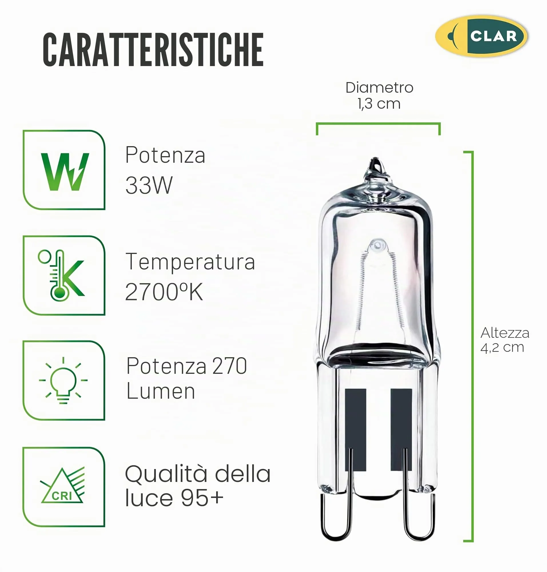CLAR Lampadina Alogena G9 33W (Pack 10) - immagine 2
