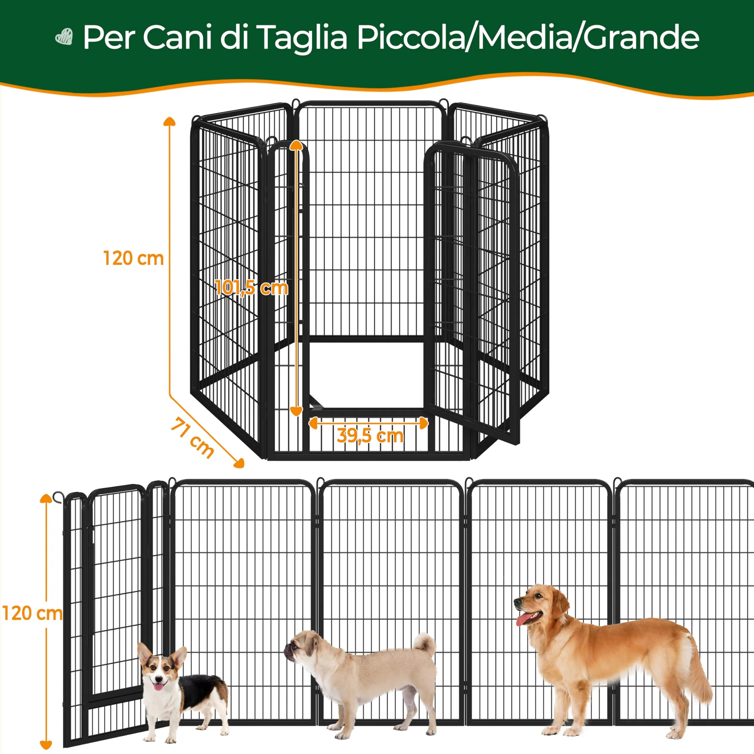 Yaheetech Recinto per Animali Pieghevole 6 Pannelli 71 x 120 cm Nero - immagine 3