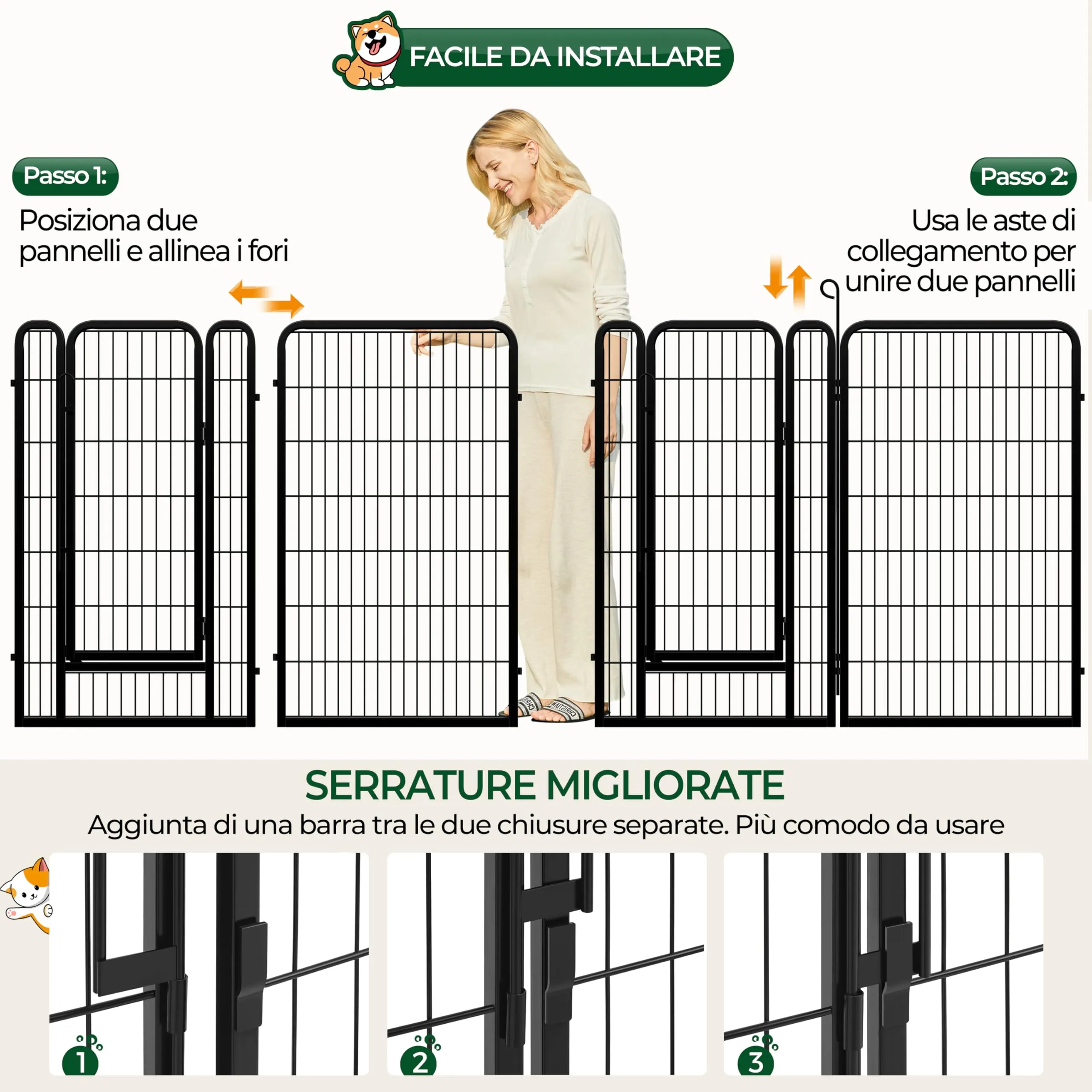 Yaheetech Recinto per Animali Pieghevole 6 Pannelli 71 x 120 cm Nero - immagine 9