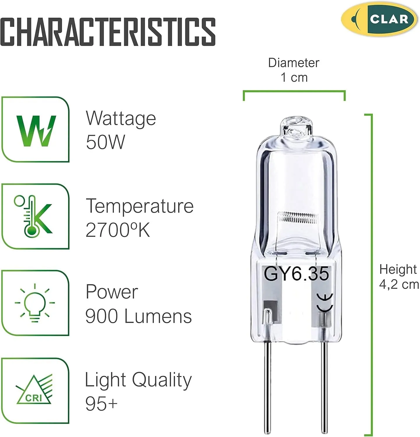 CLAR Lampadina Alogena GY6.35 50W (Pack 20) - immagine 2