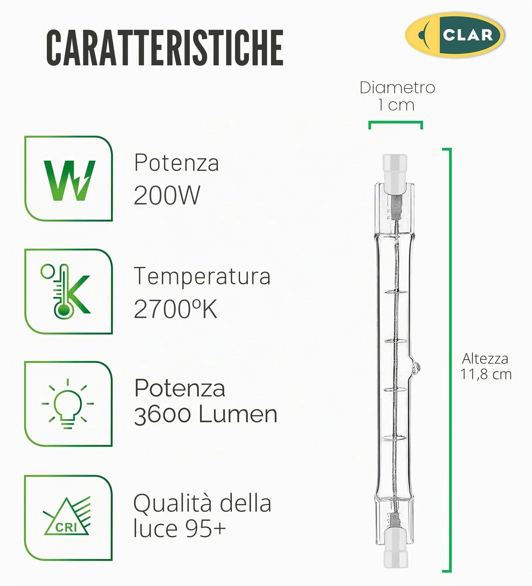CLAR Lampadina Alogena R7S 200W 118mm (Pack 10) - immagine 2