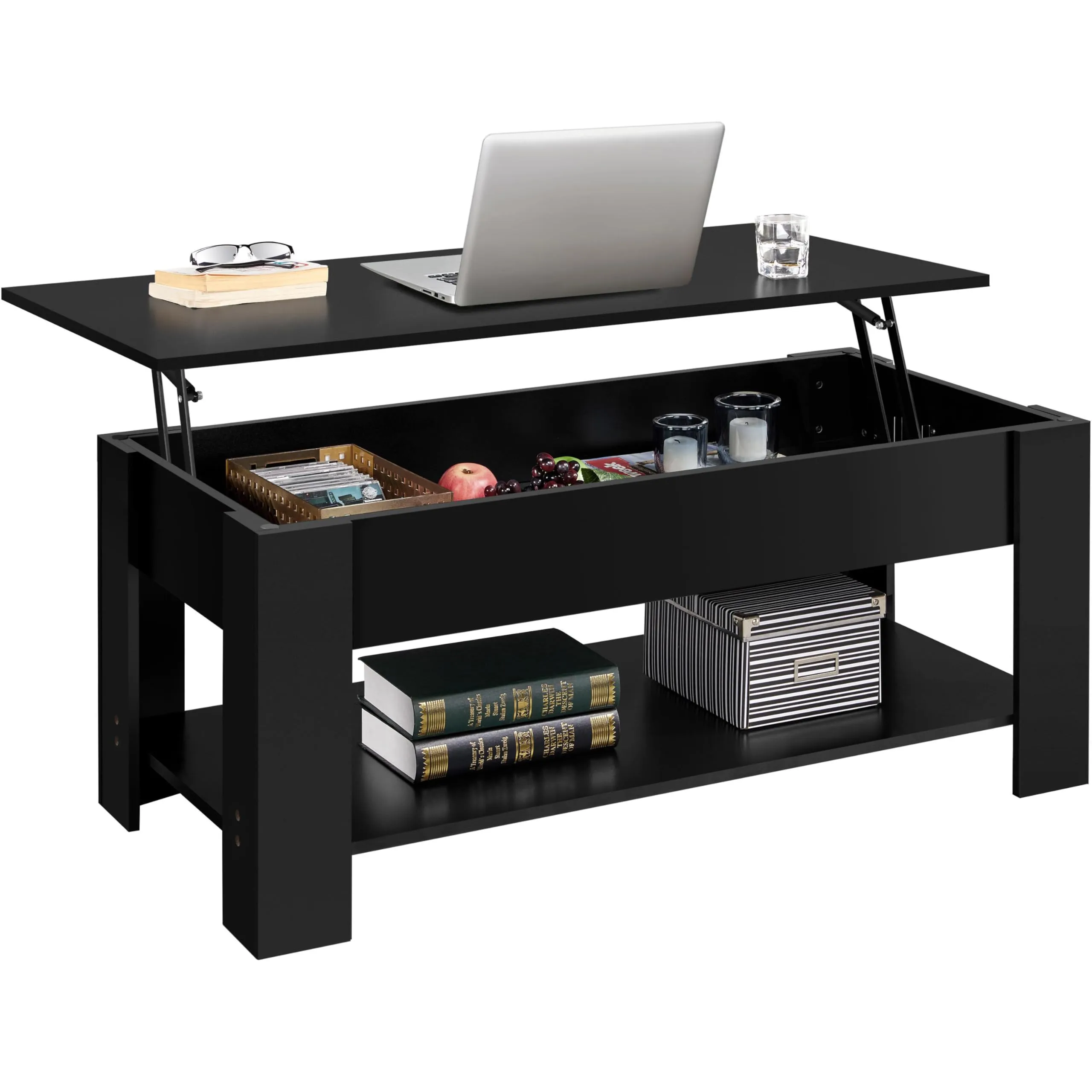 Yaheetech Tavolino da Caffè sollevabile, 120 x 60 x 49,5-62,5 cm, Nero - immagine 1