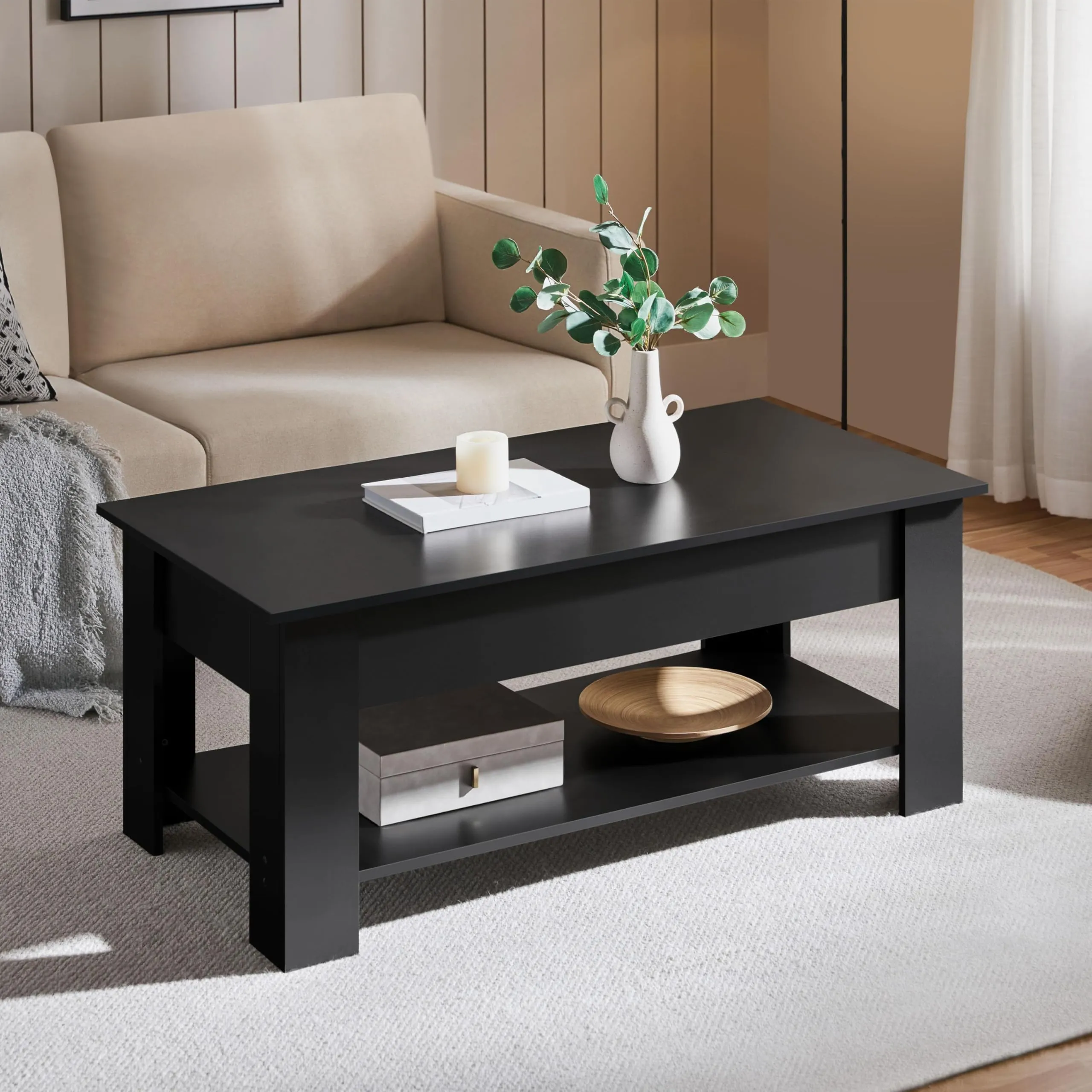 Yaheetech Tavolino da Caffè sollevabile, 120 x 60 x 49,5-62,5 cm, Nero - immagine 4