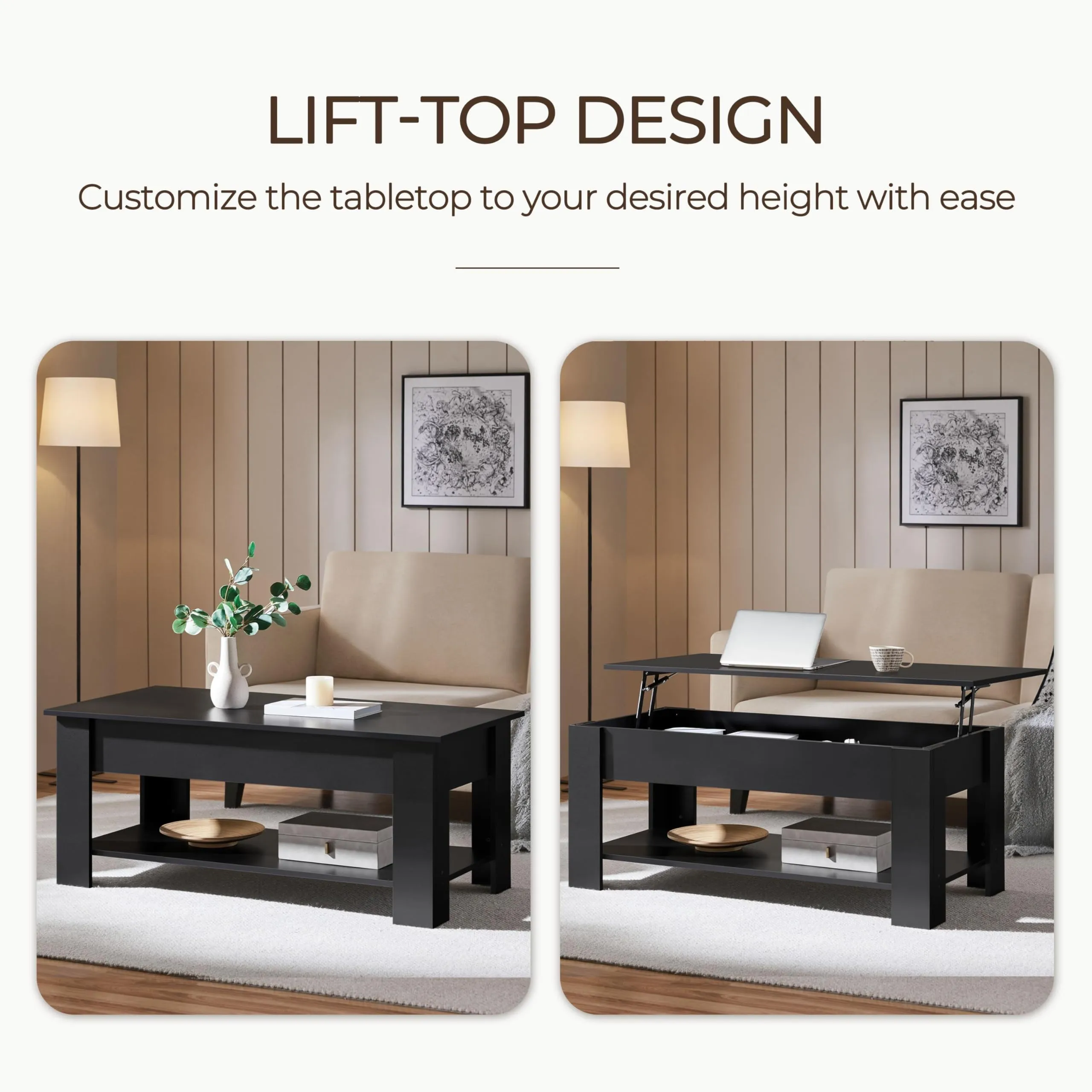 Yaheetech Tavolino da Caffè sollevabile, 120 x 60 x 49,5-62,5 cm, Nero - immagine 7