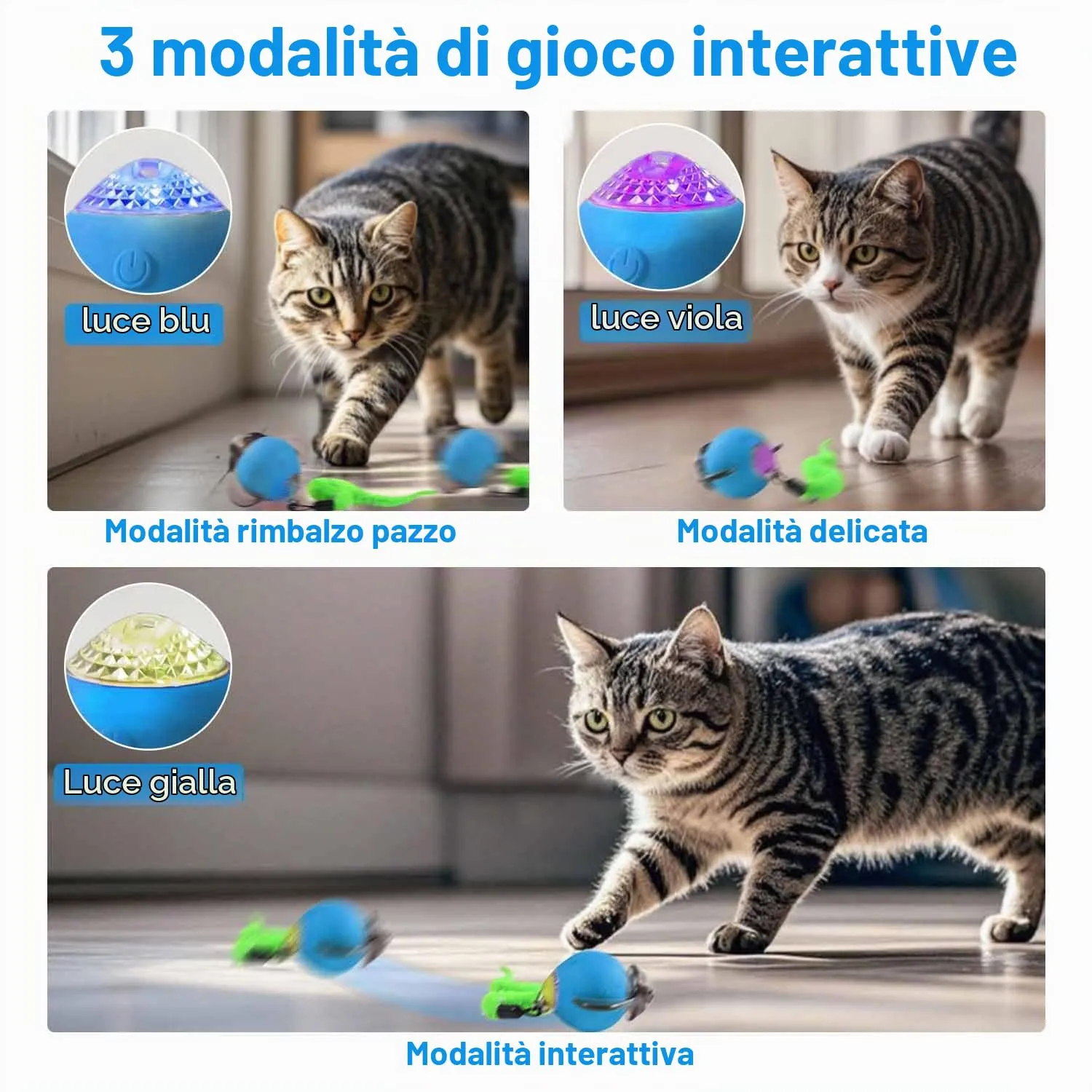 Kinizuxi Palla Elettrica Interattiva per Gatti, Giocattolo Intelligente Rotolante Automatica Ricaricabile, Blu - immagine 3