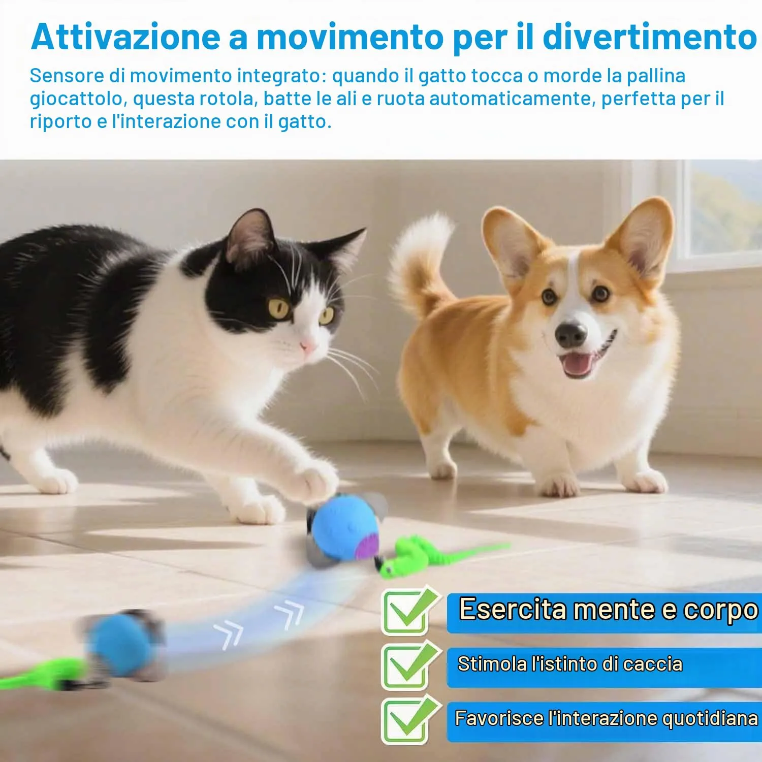 Kinizuxi Palla Elettrica Interattiva per Gatti, Giocattolo Intelligente Rotolante Automatica Ricaricabile, Blu - immagine 4
