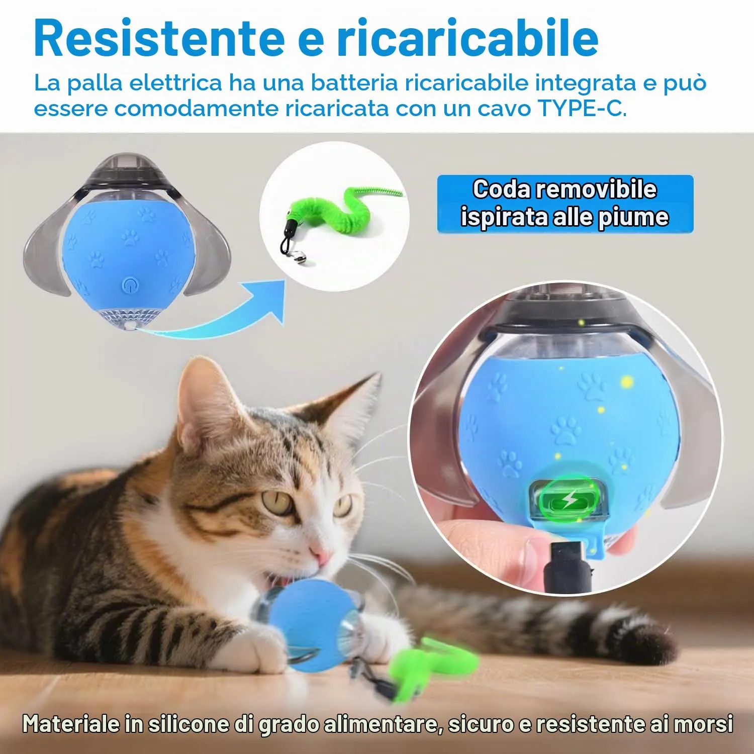 Kinizuxi Palla Elettrica Interattiva per Gatti, Giocattolo Intelligente Rotolante Automatica Ricaricabile, Blu - immagine 5