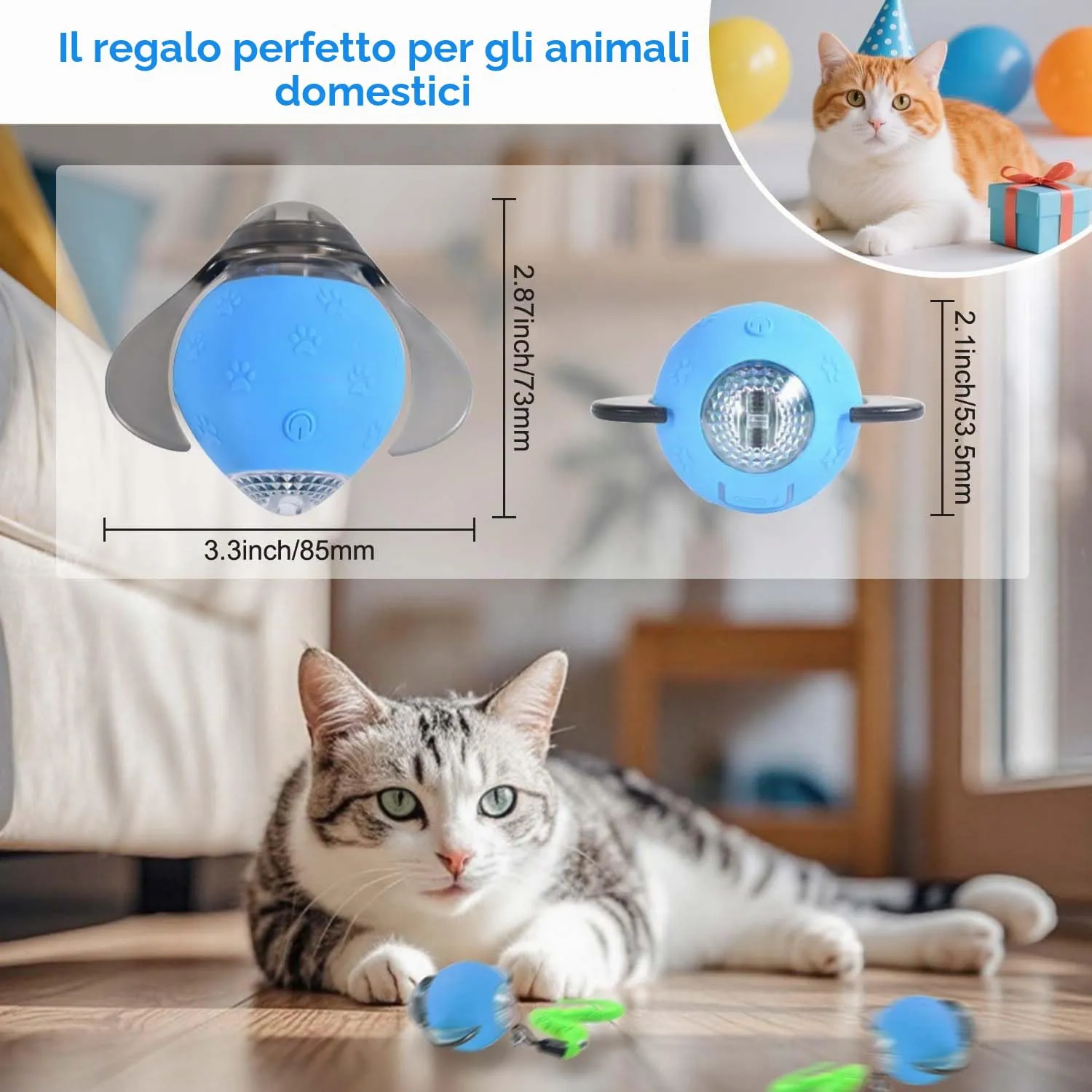 Kinizuxi Palla Elettrica Interattiva per Gatti, Giocattolo Intelligente Rotolante Automatica Ricaricabile, Blu - immagine 6