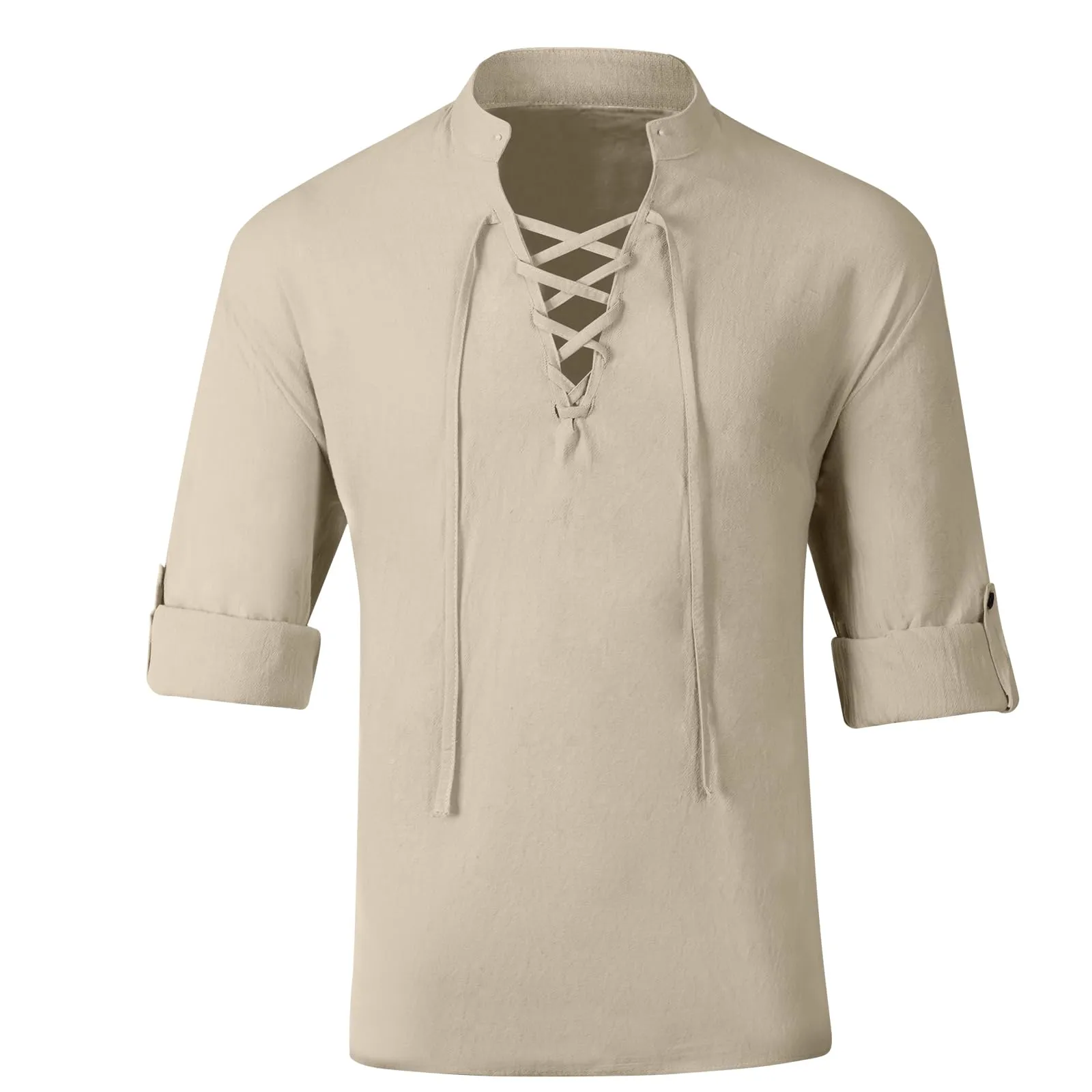BSBUY Costume Medievale Uomo Camicia Rinascimentale Vintage in Cotone Stile Pirata Gotico con Lacci - immagine 9