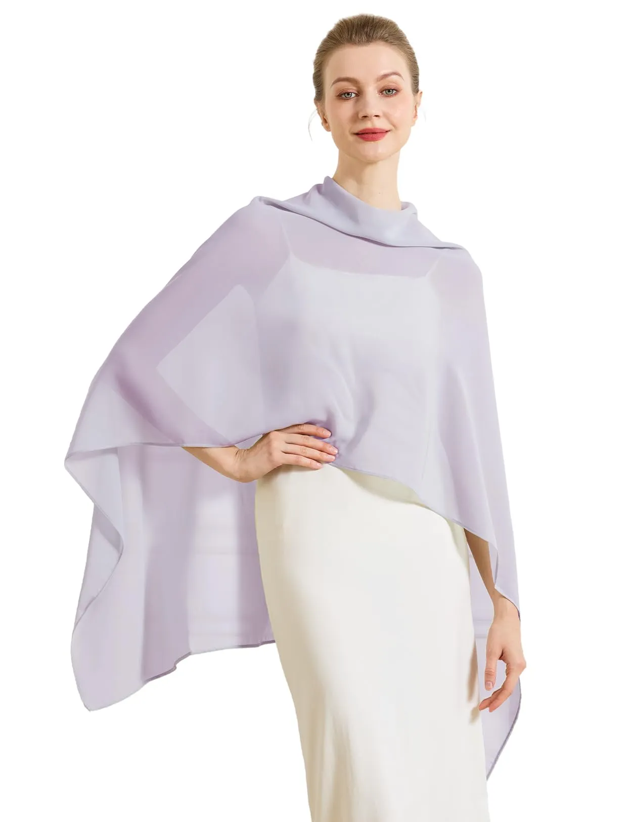 BEAUTELICATE Scialle Elegante Donna Poncho Coprispalle in Chiffon, Lilla - immagine 2