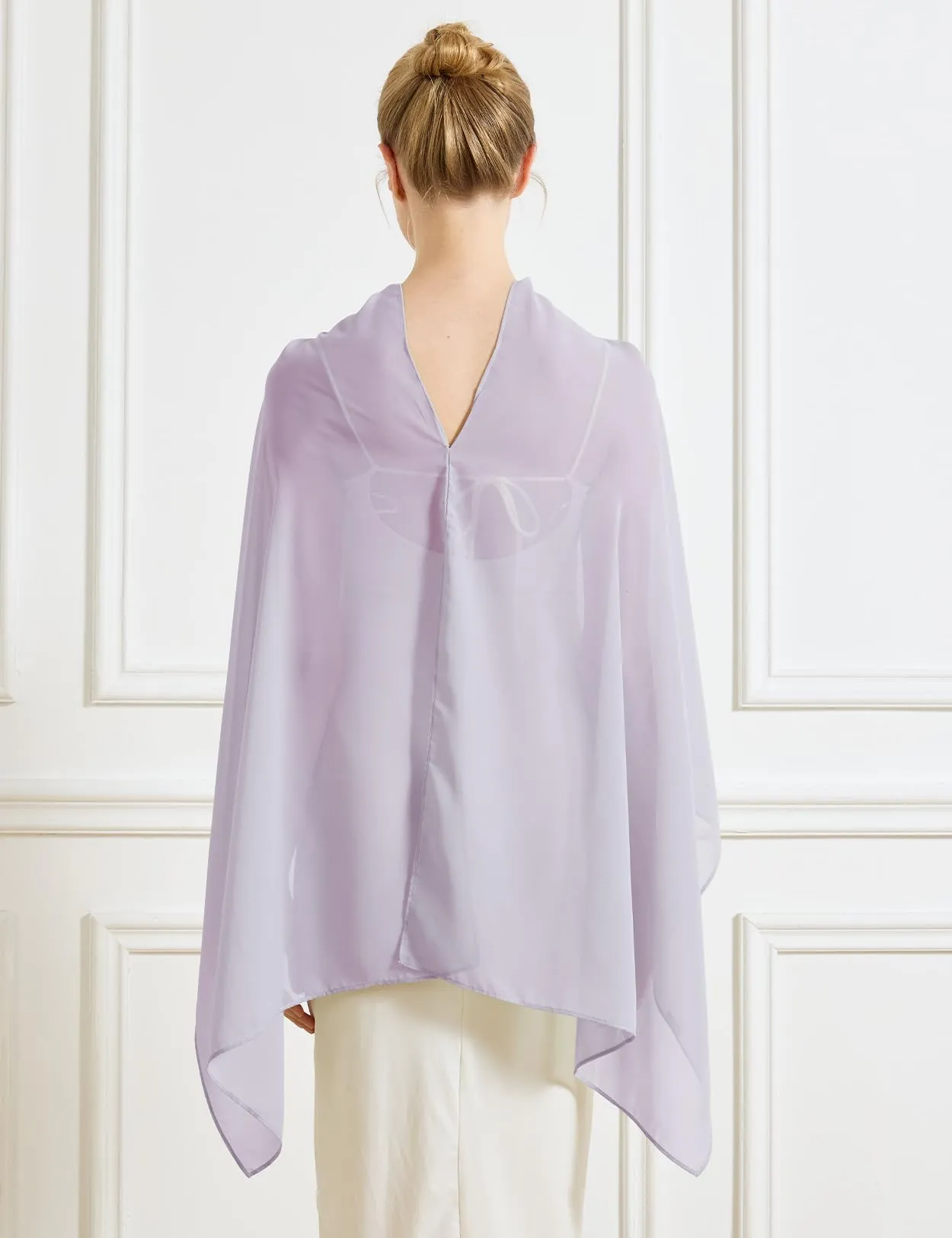 BEAUTELICATE Scialle Elegante Donna Poncho Coprispalle in Chiffon, Lilla - immagine 3