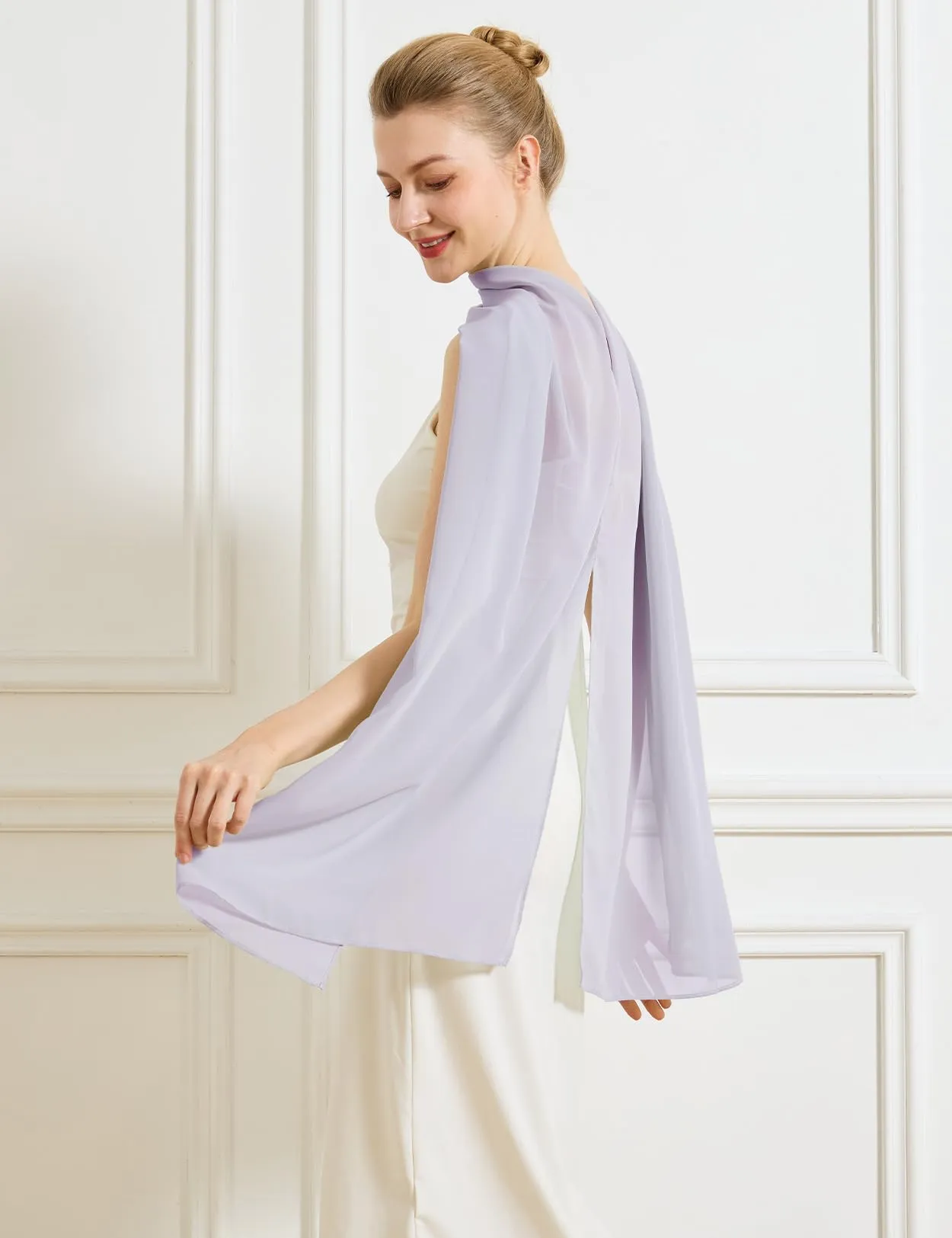 BEAUTELICATE Scialle Elegante Donna Poncho Coprispalle in Chiffon, Lilla - immagine 4