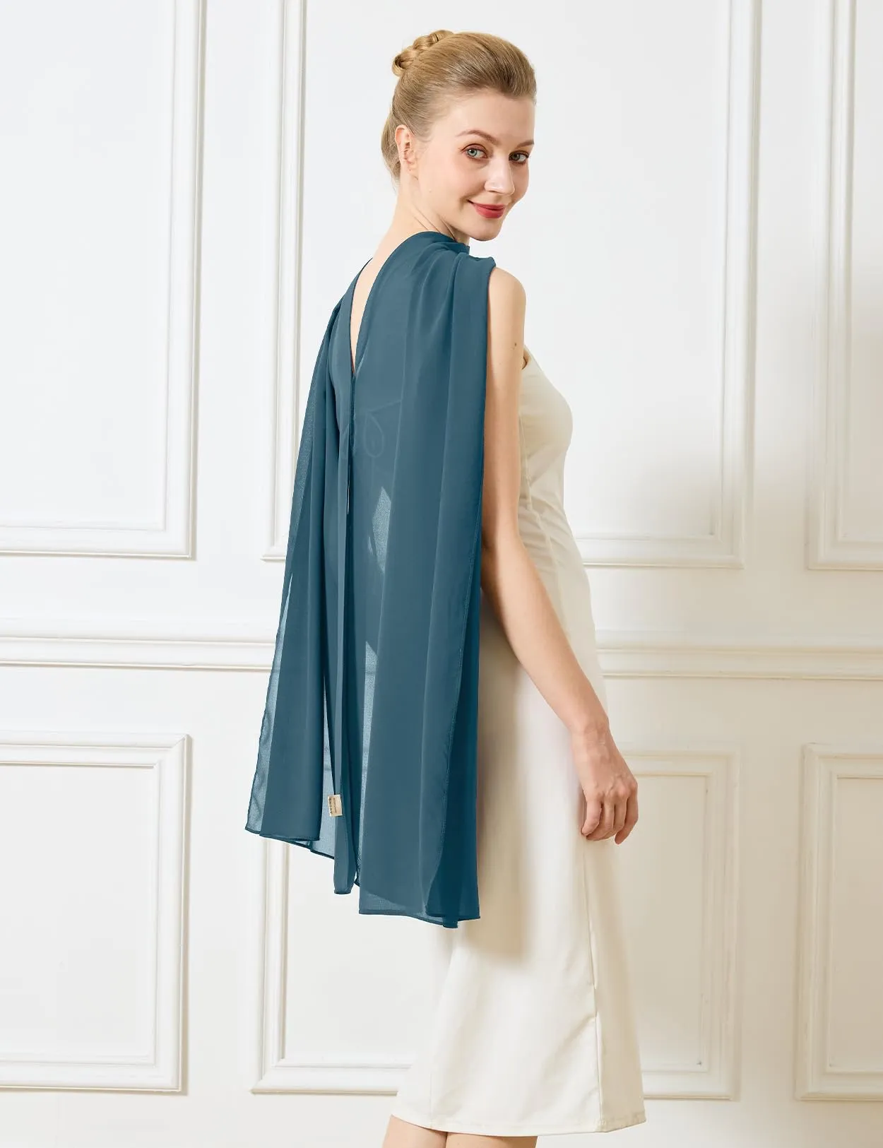 BEAUTELICATE Scialle Elegante Donna Poncho Coprispalle in Chiffon, Blu Inchiostro - immagine 4