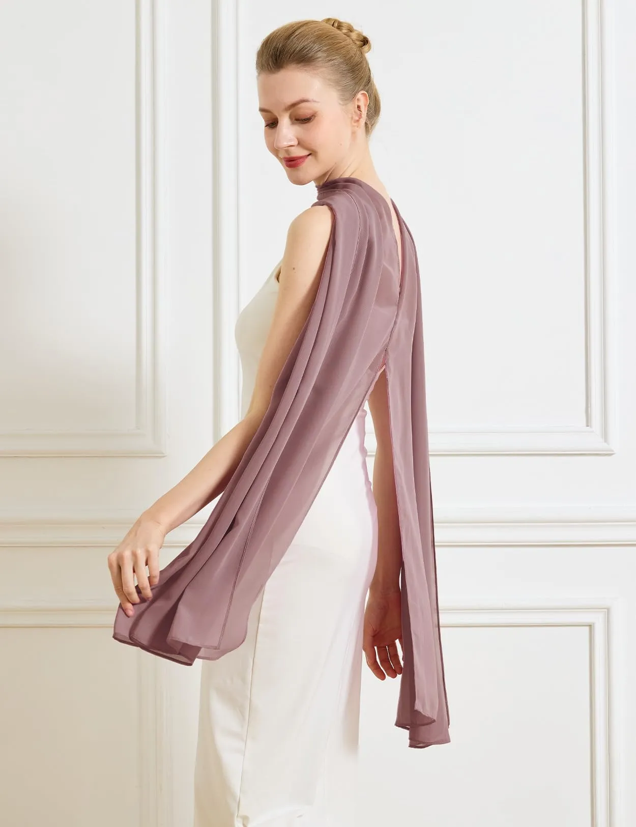 BEAUTELICATE Scialle Elegante Donna Poncho Coprispalle in Chiffon, Rosa Cannella - immagine 4