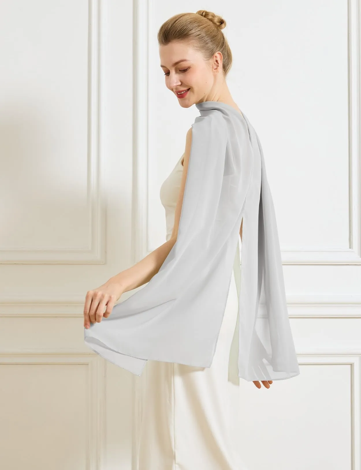 BEAUTELICATE Scialle Elegante Donna Poncho Coprispalle in Chiffon, Argento - immagine 4