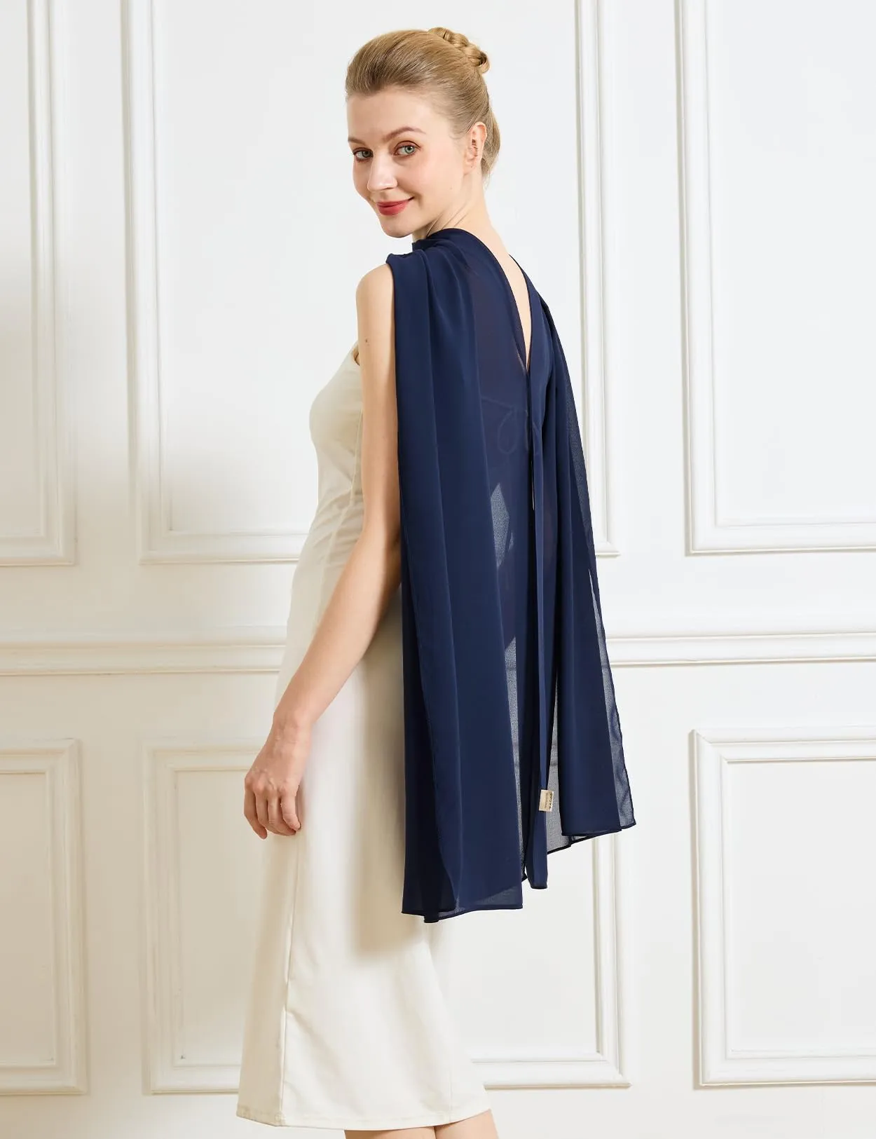 BEAUTELICATE Scialle Elegante Donna Poncho Coprispalle in Chiffon, Blu Marino - immagine 5