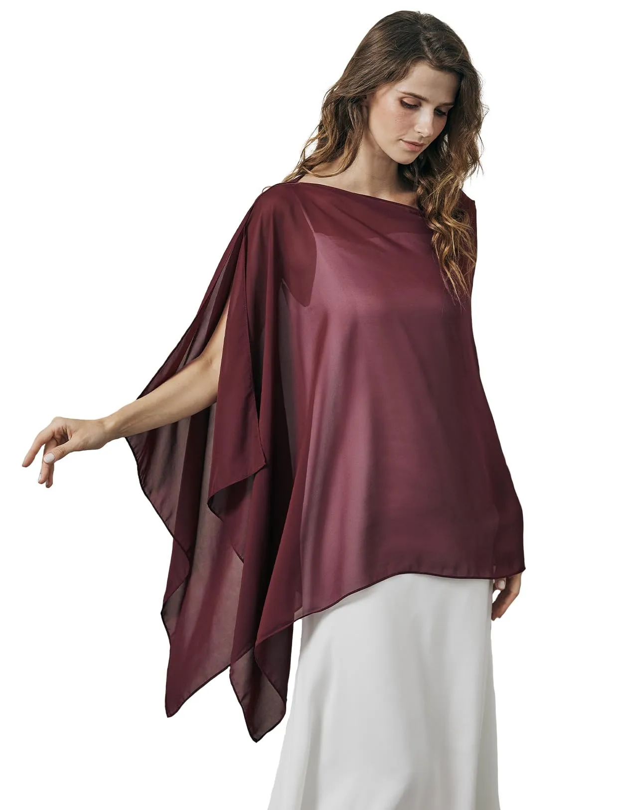 BEAUTELICATE Scialle Elegante Donna Poncho Coprispalle in Chiffon, Cabernet - immagine 1