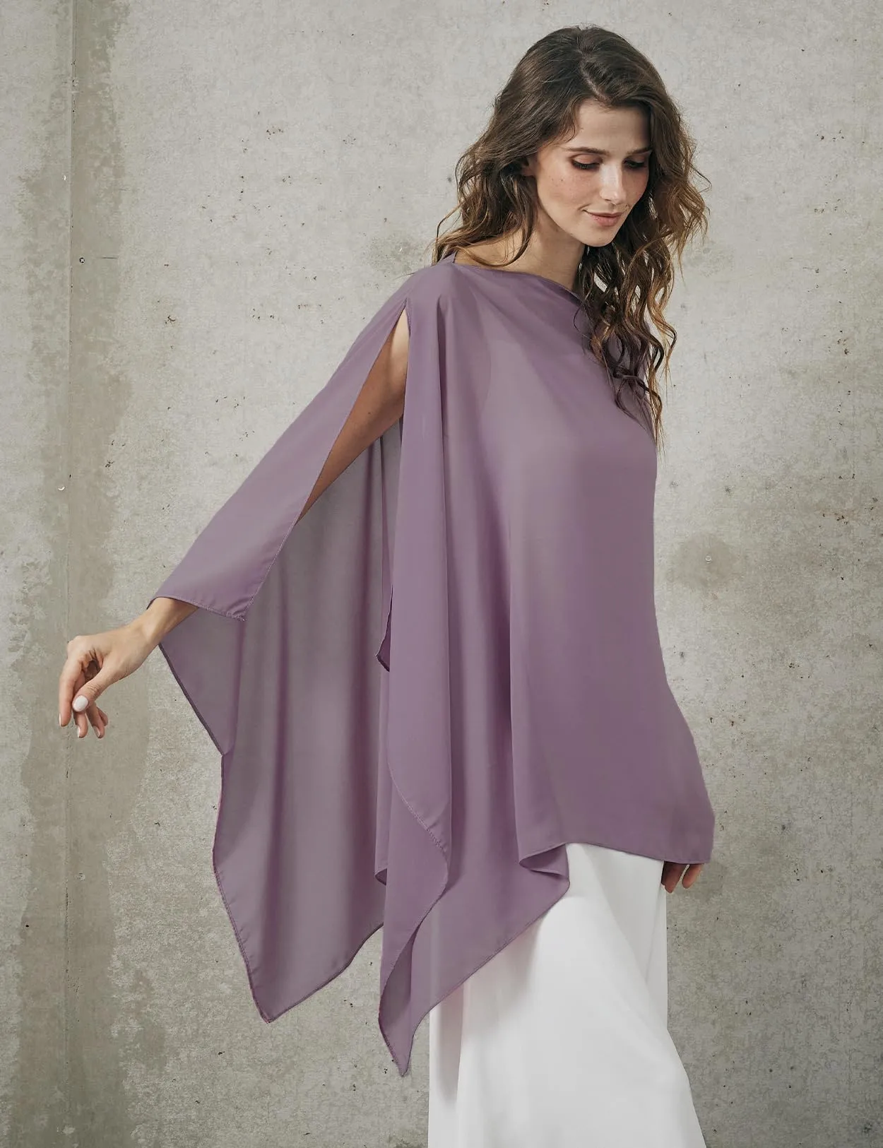 BEAUTELICATE Scialle Elegante Donna Poncho Coprispalle in Chiffon, Malva - immagine 2