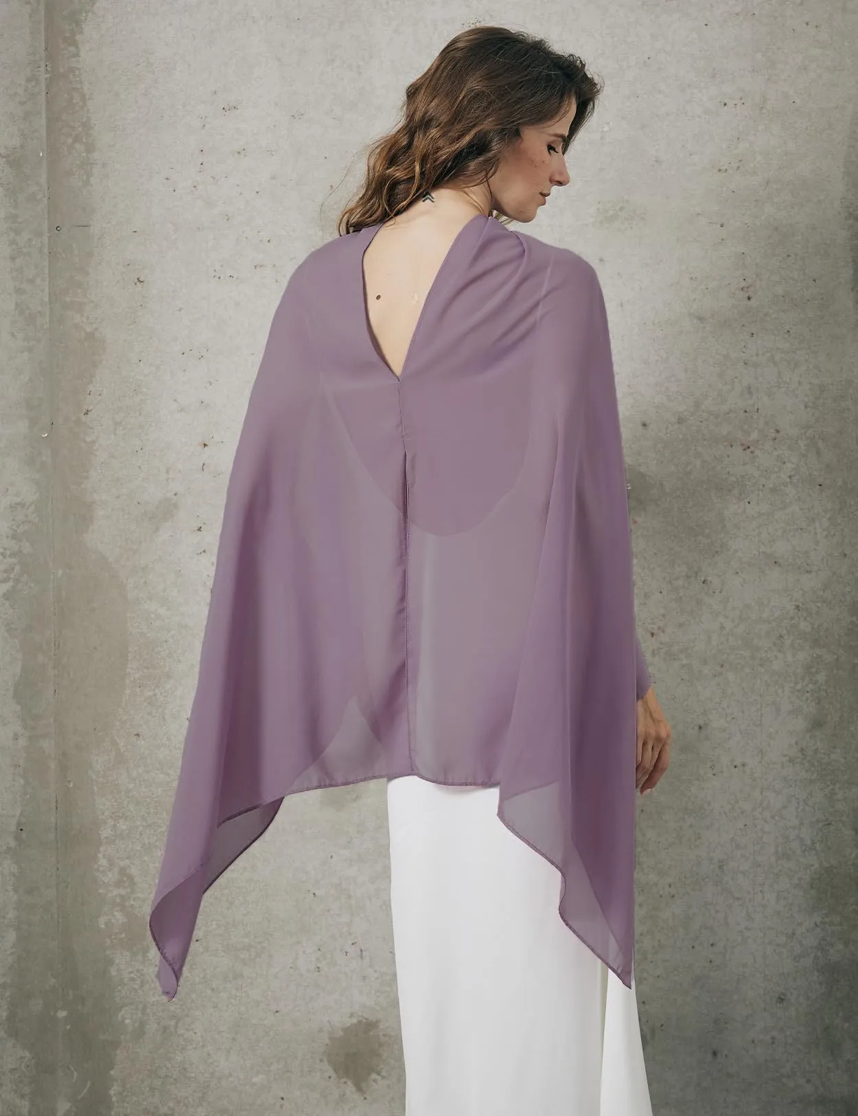 BEAUTELICATE Scialle Elegante Donna Poncho Coprispalle in Chiffon, Malva - immagine 3