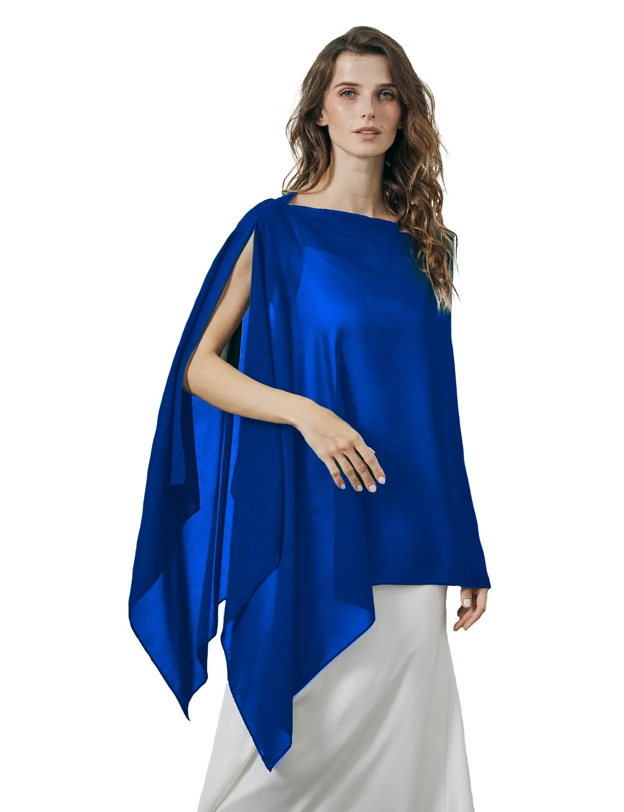 BEAUTELICATE Scialle Elegante Donna Poncho Coprispalle in Chiffon, Blu Reale - immagine 1