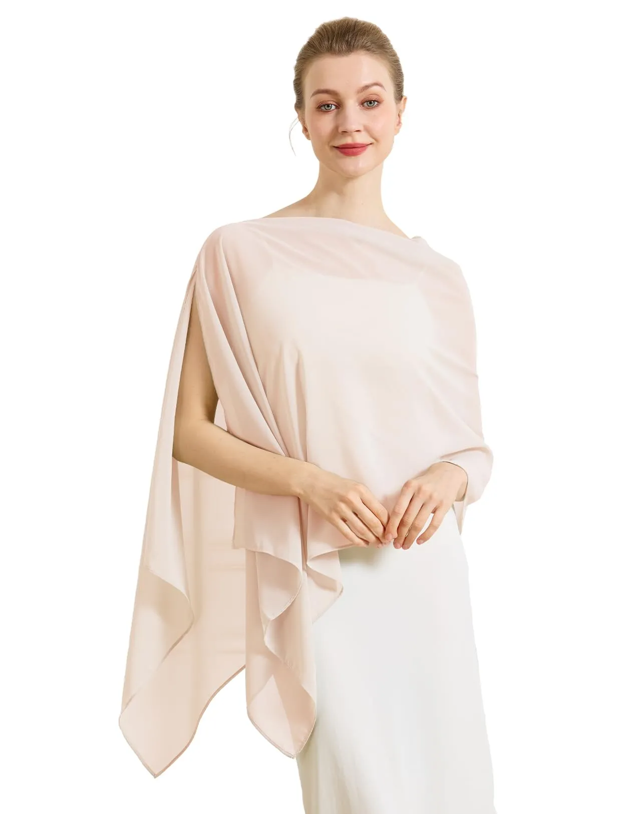 BEAUTELICATE Scialle Elegante Donna Poncho Coprispalle in Chiffon, Pesca - immagine 1