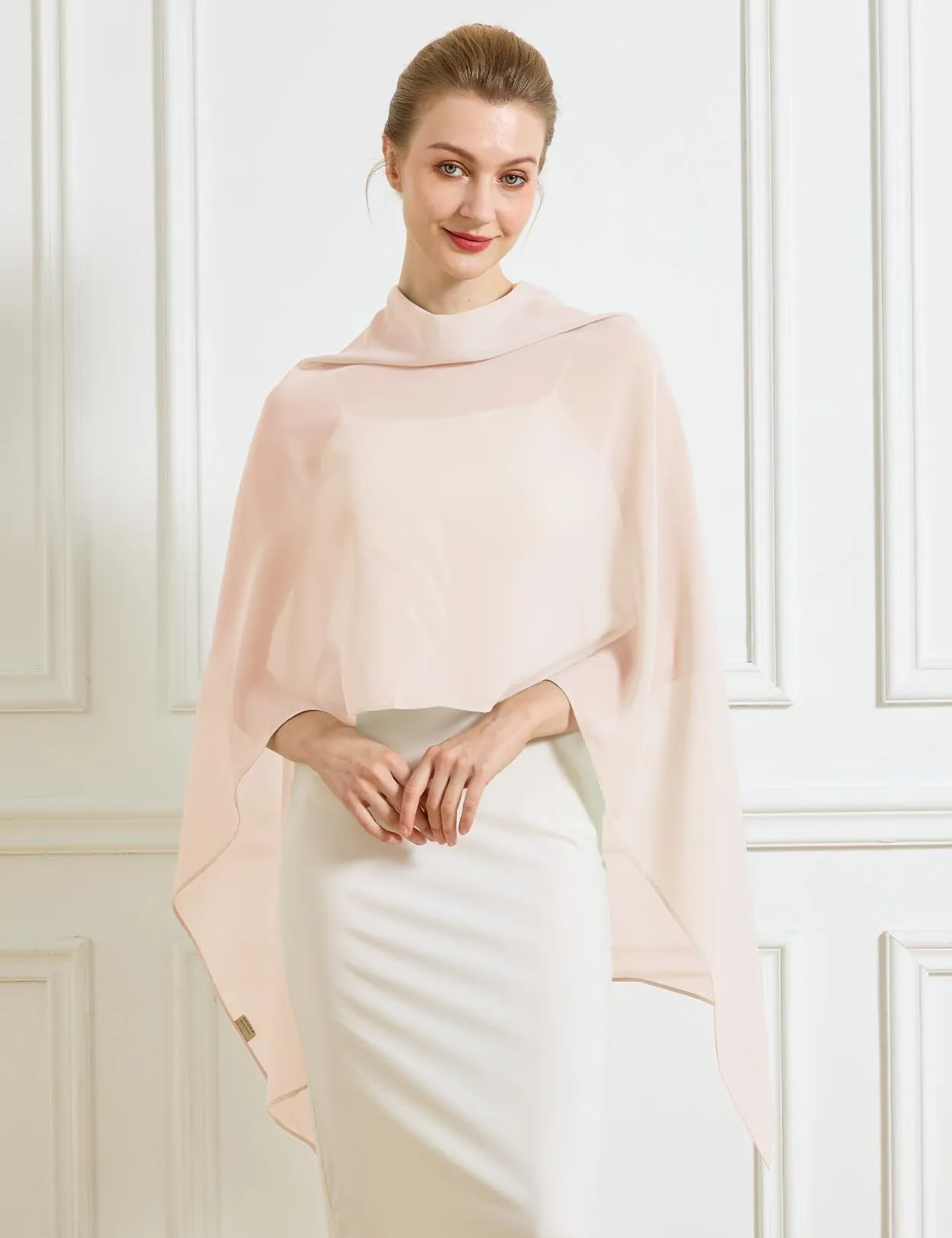 BEAUTELICATE Scialle Elegante Donna Poncho Coprispalle in Chiffon, Pesca - immagine 3