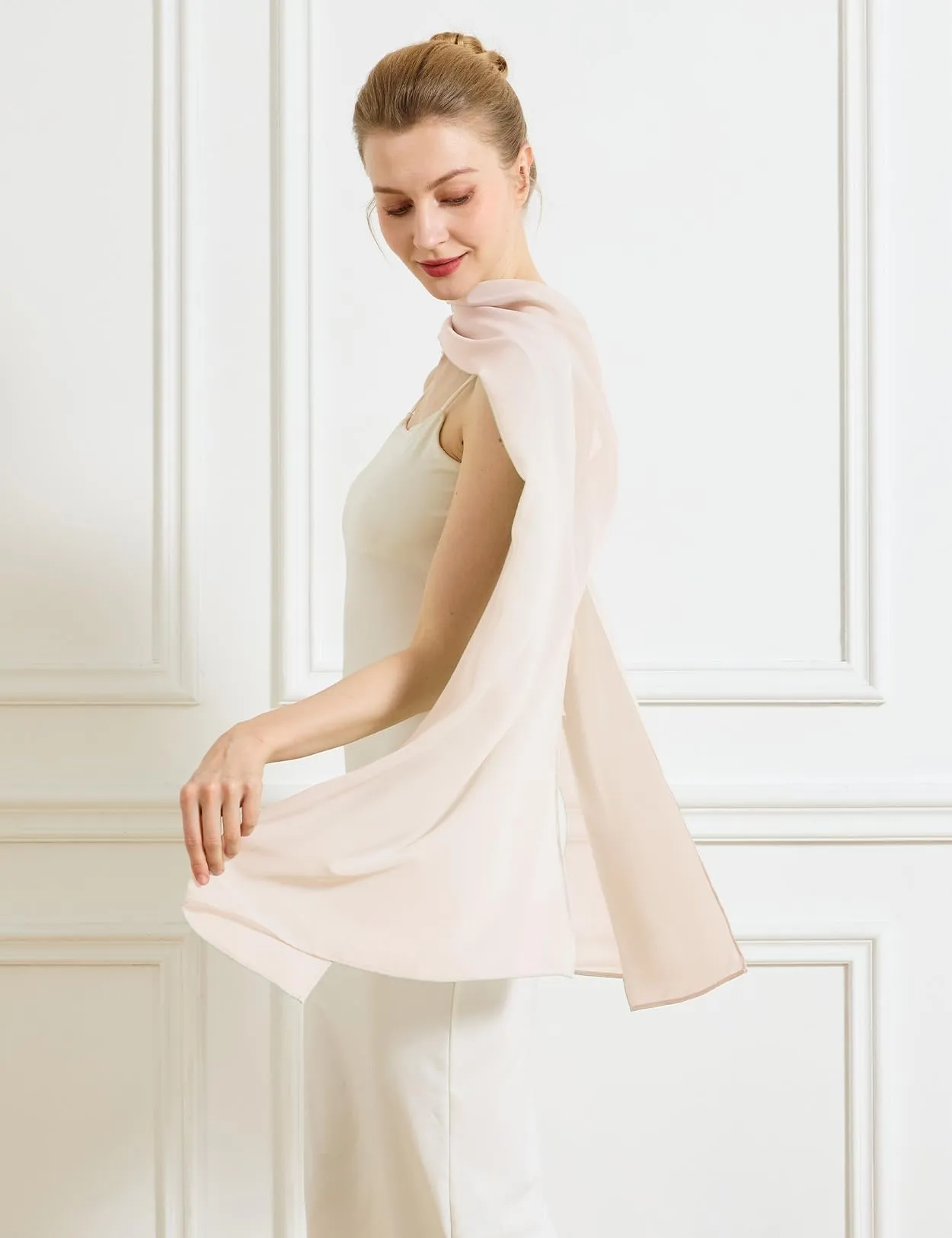 BEAUTELICATE Scialle Elegante Donna Poncho Coprispalle in Chiffon, Pesca - immagine 4