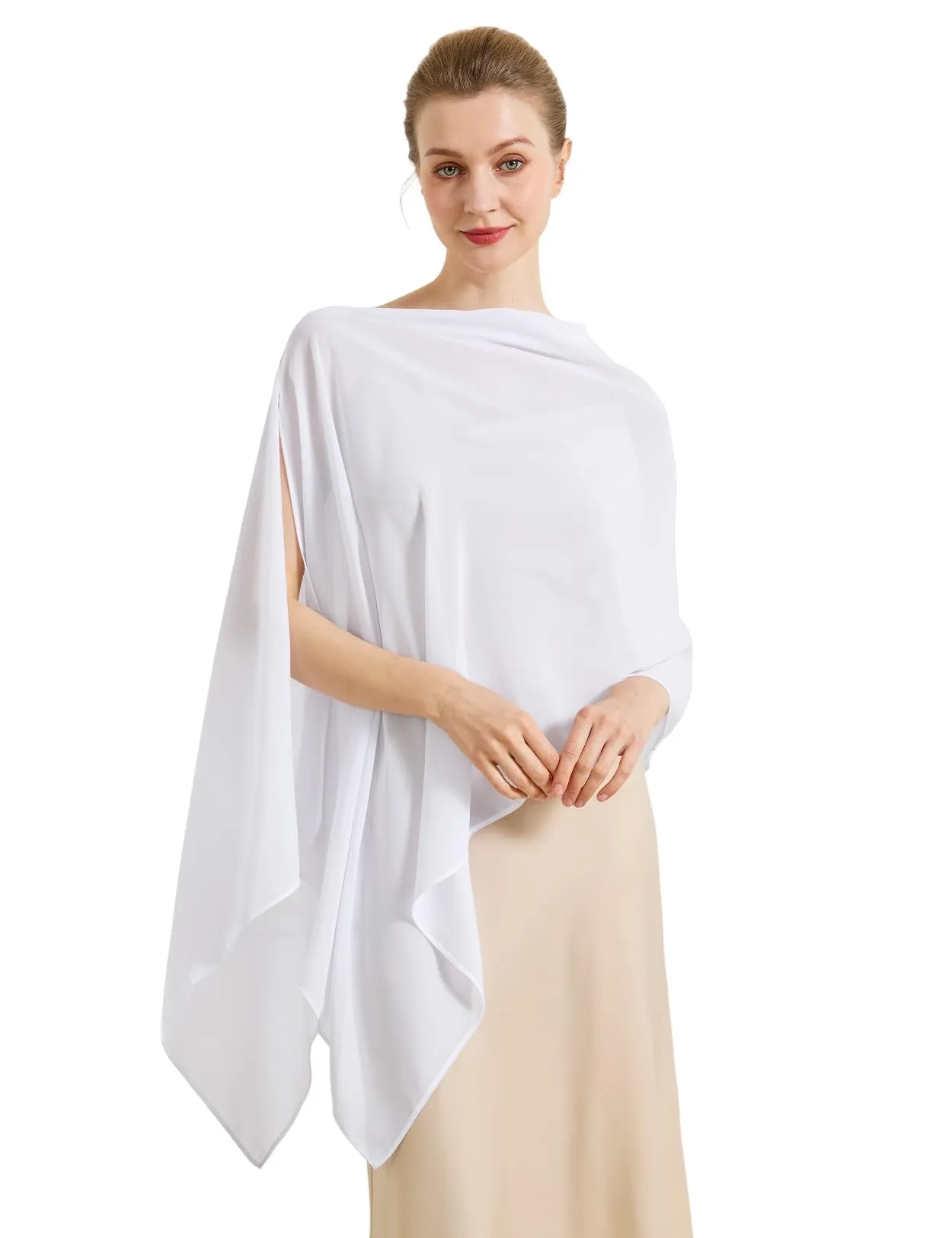 BEAUTELICATE Scialle Elegante Donna Poncho Coprispalle in Chiffon, Bianco - immagine 1