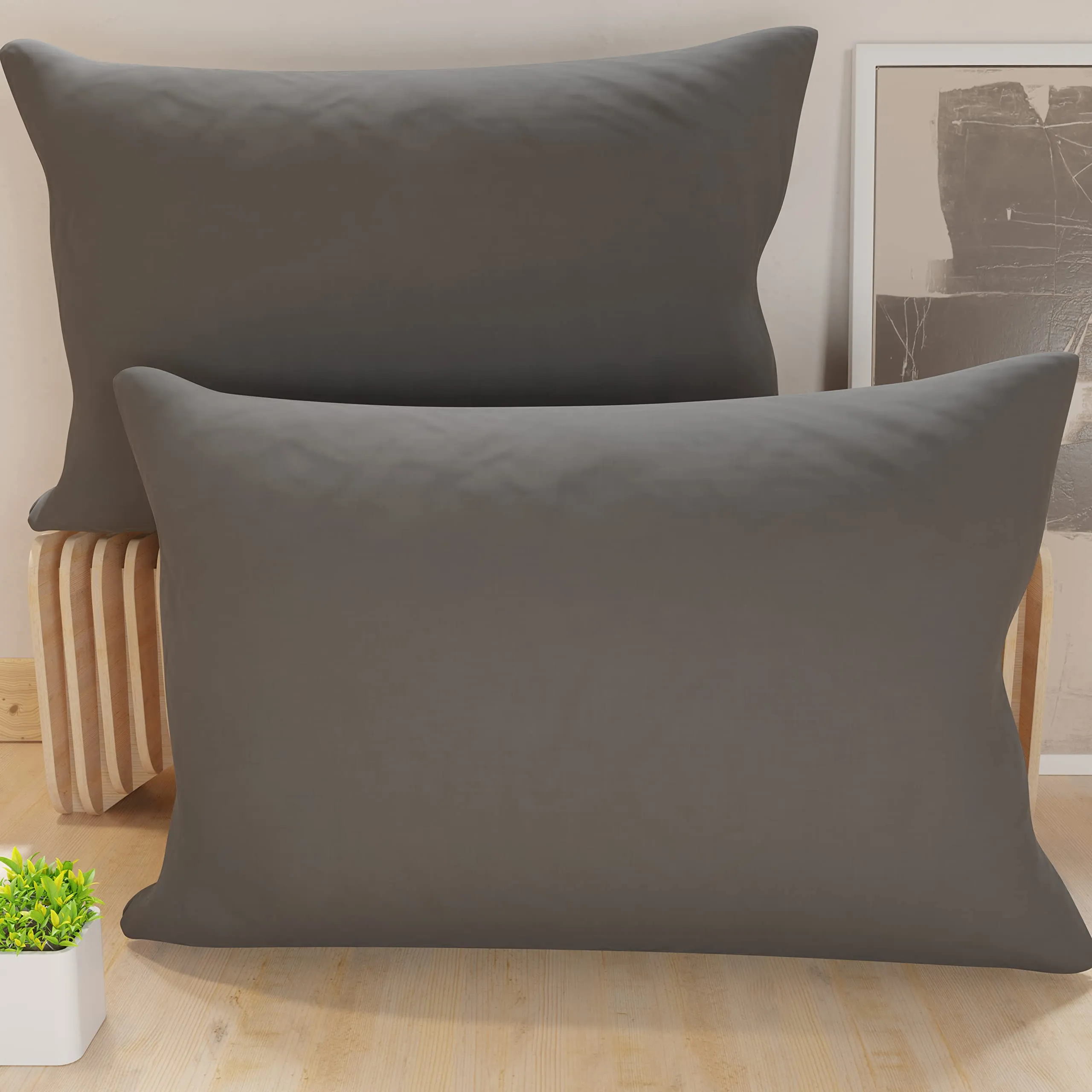PETTI Artigiani Italiani Coppia di Federe Cuscino 80x40 cm in Microfibra Grigio, Set di 2 - immagine 1