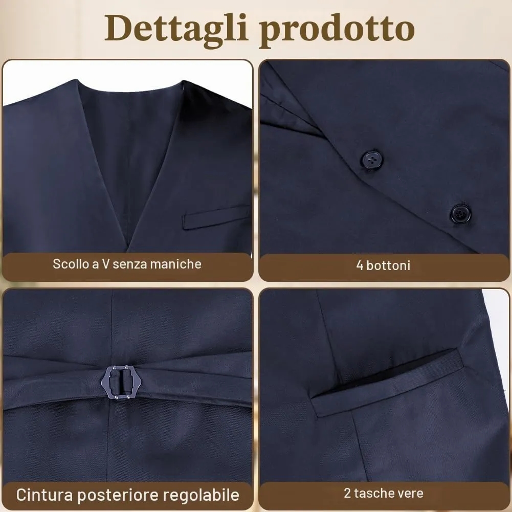 BSBUY Gilet da Abito da Uomo Nero Formale con Scollo a V e Tasche - immagine 5