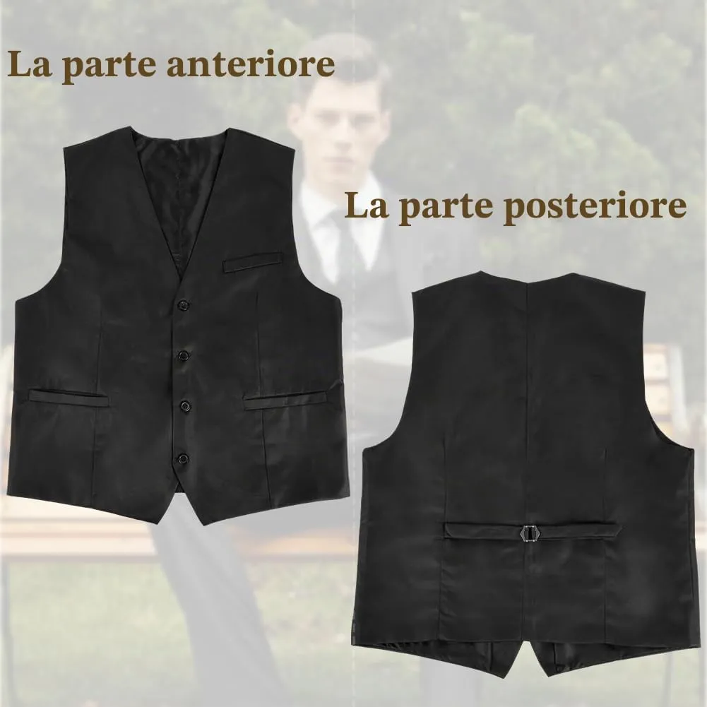 BSBUY Gilet da Abito da Uomo Nero Classico Formale con Scollo a V e Tasche - immagine 6