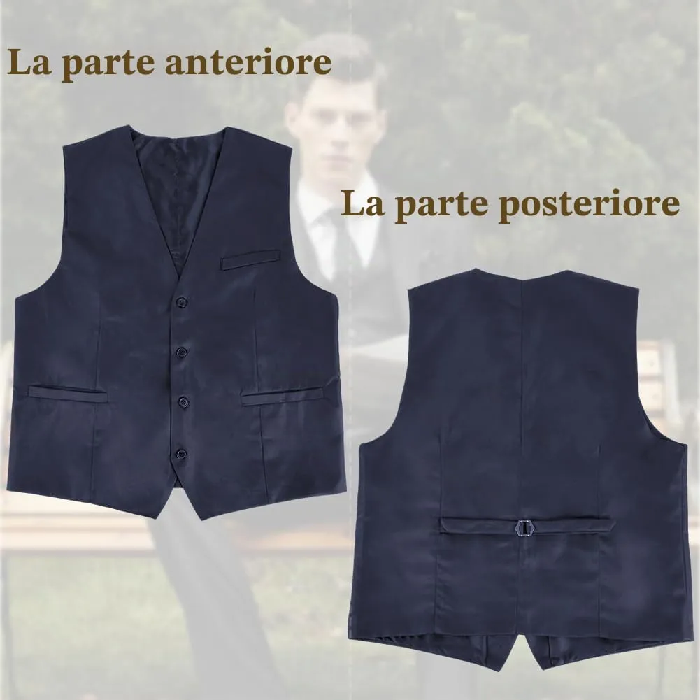 BSBUY Gilet da Abito da Uomo Nero, Classico Formale con Scollo a V e Tasche - immagine 6