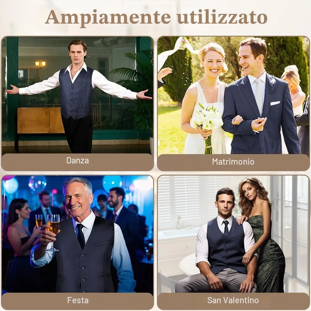 BSBUY Gilet da Abito da Uomo Nero Classico Formale con Scollo a V e Tasche - immagine 7