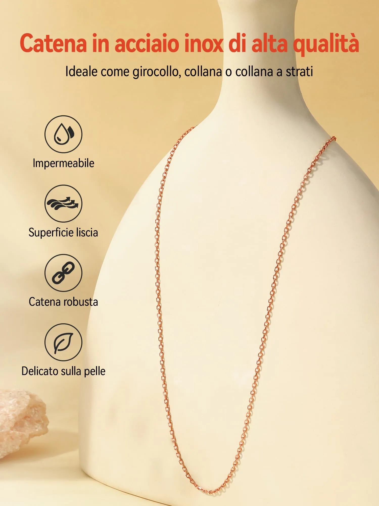 FaithHeart Collana in Acciaio Inossidabile Oro Rosa 1.4mm 40cm - immagine 8