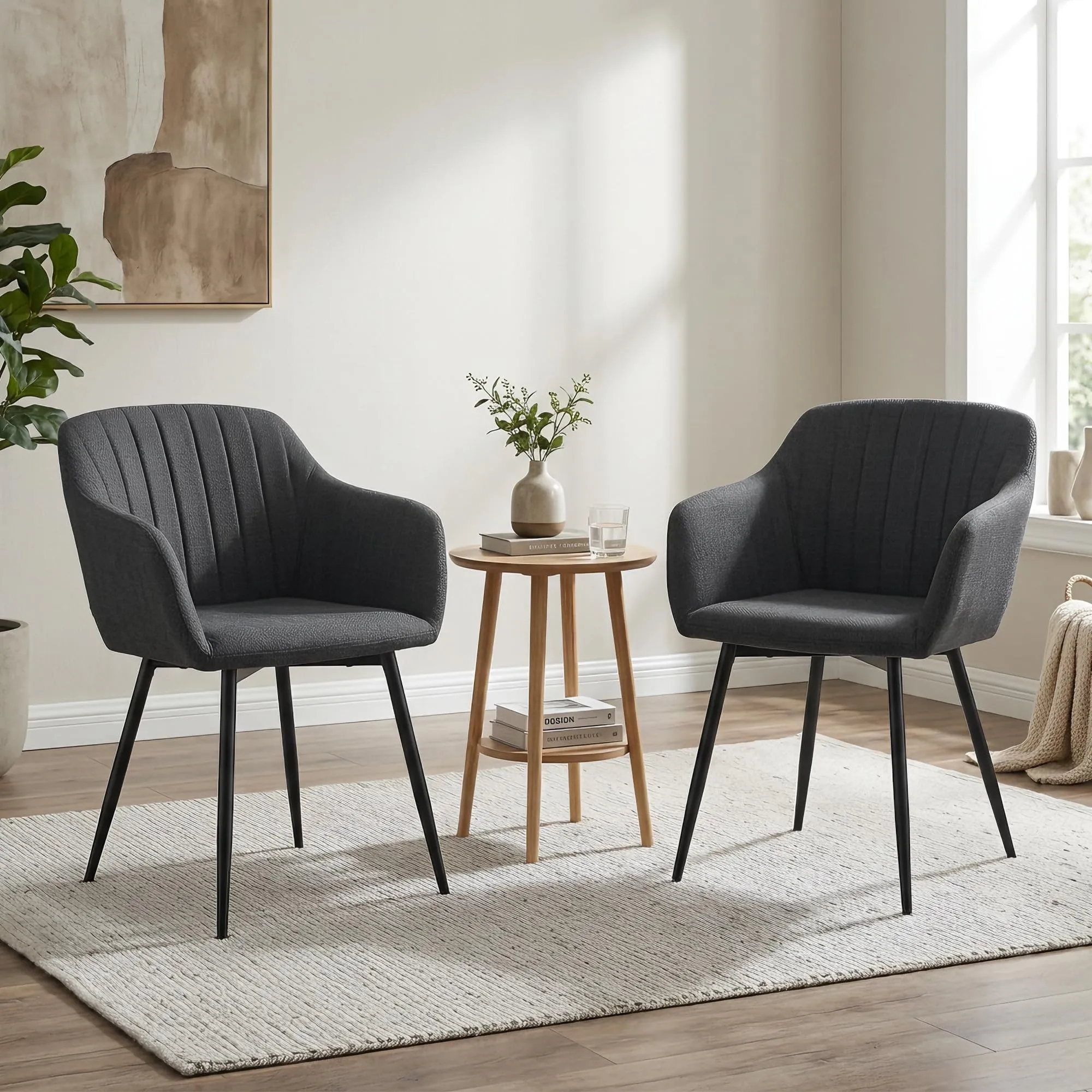 Goeurvant Set di 2 Sedie da Pranzo con Braccioli in Lino, Grigio Antracite - immagine 3