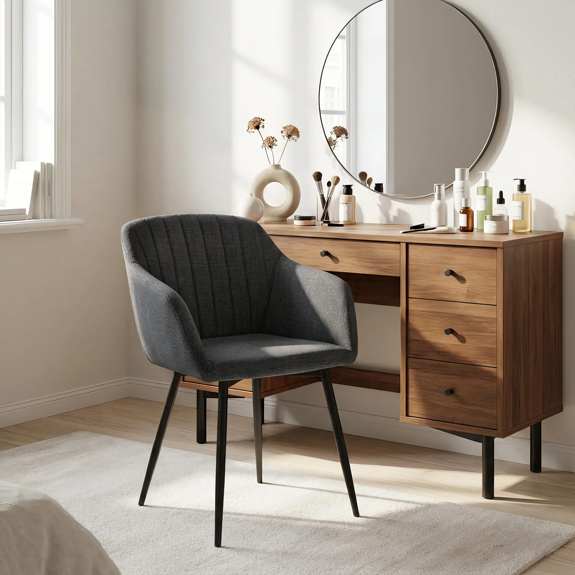 Goeurvant Set di 2 Sedie da Pranzo con Braccioli in Lino, Grigio Antracite - immagine 5