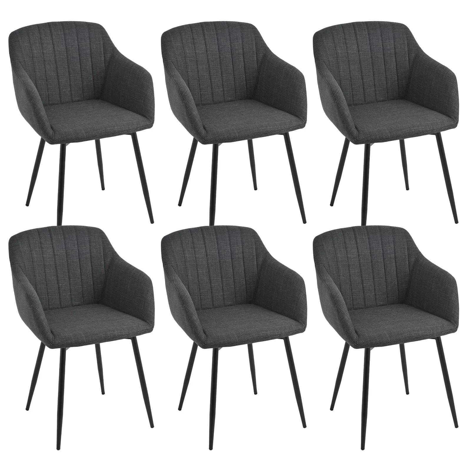 Goeurvant Set di 6 Sedie da Pranzo con Braccioli in Lino, Grigio Antracite - immagine 1