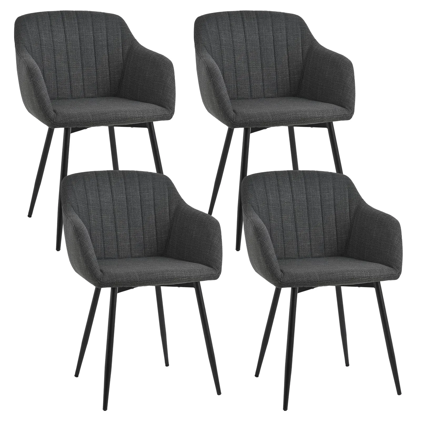 Goeurvant Set di 4 Sedie da Pranzo con Braccioli in Lino, Grigio antracite - immagine 1