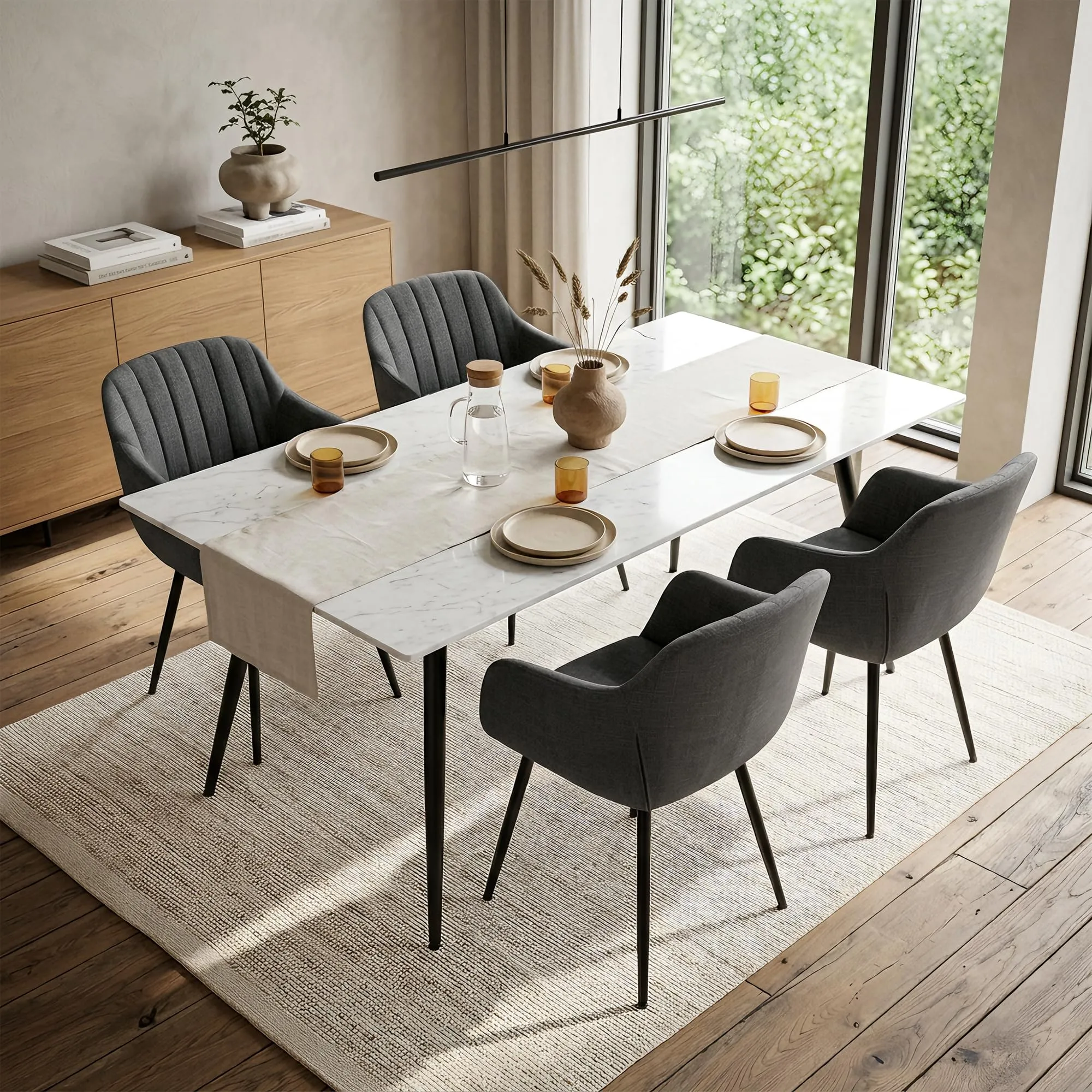 Goeurvant Set di 4 Sedie da Pranzo con Braccioli in Lino, Grigio antracite - immagine 3
