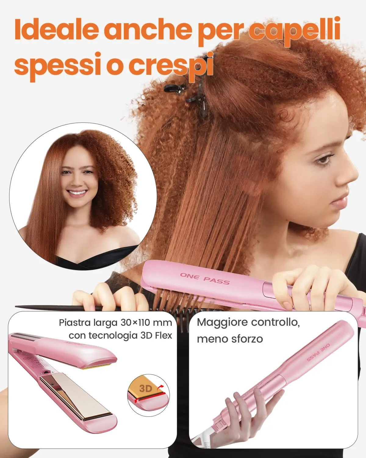 Faszin Piastra per Capelli Professionale in Titanio 30mm, 2 in 1, Magenta - immagine 5