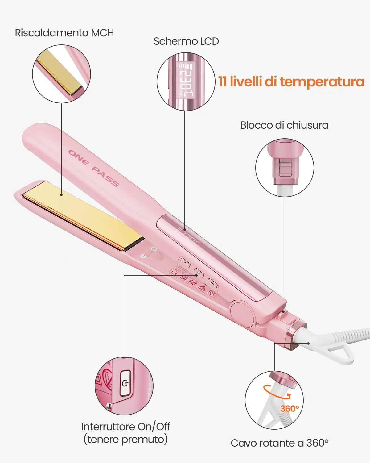 Faszin Piastra per Capelli Professionale in Titanio 30mm, 2 in 1, Magenta - immagine 7