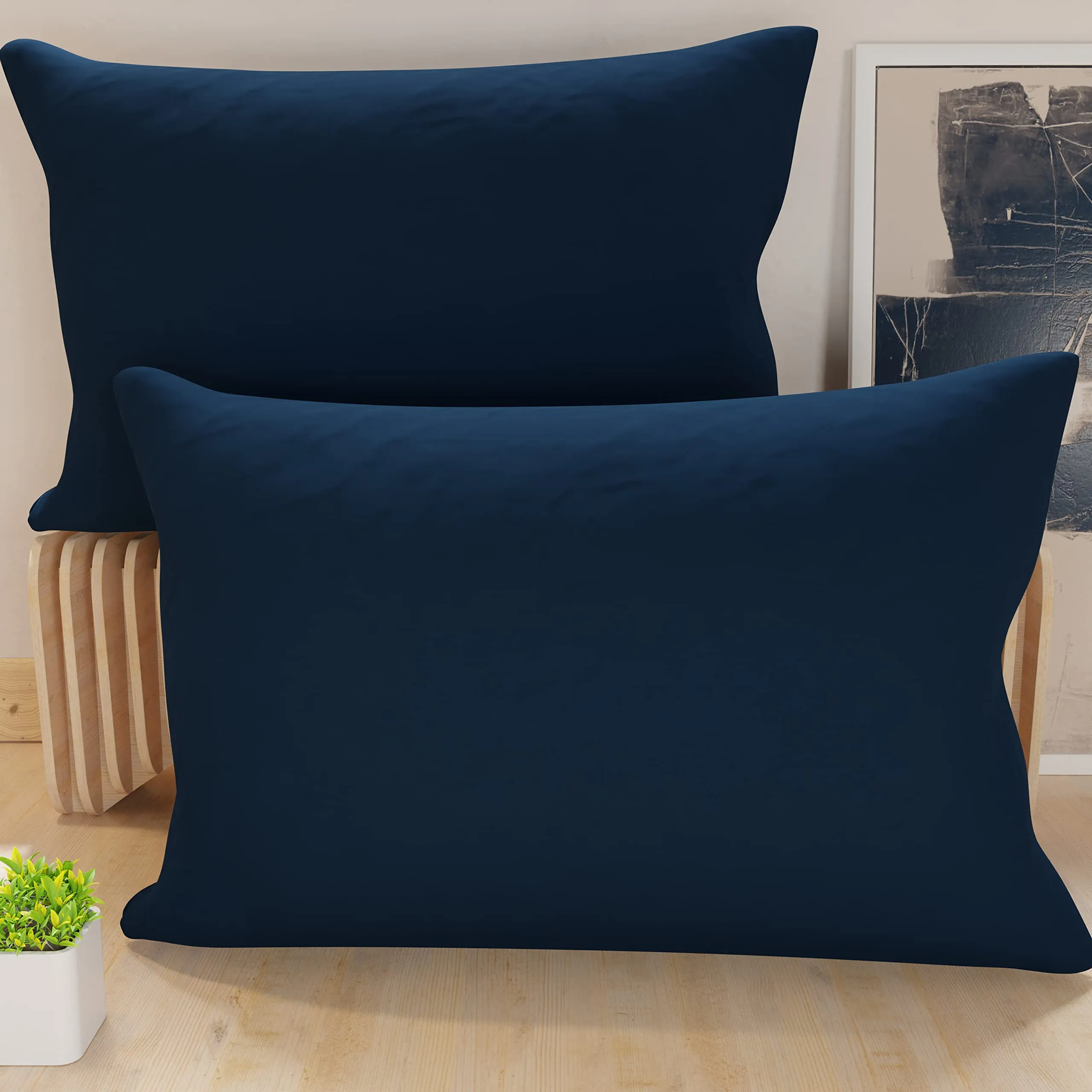 PETTI Artigiani Italiani Federe Cuscino in Microfibra 50x30 cm, Set 2, Blu Notte, Made in Italy - immagine 1