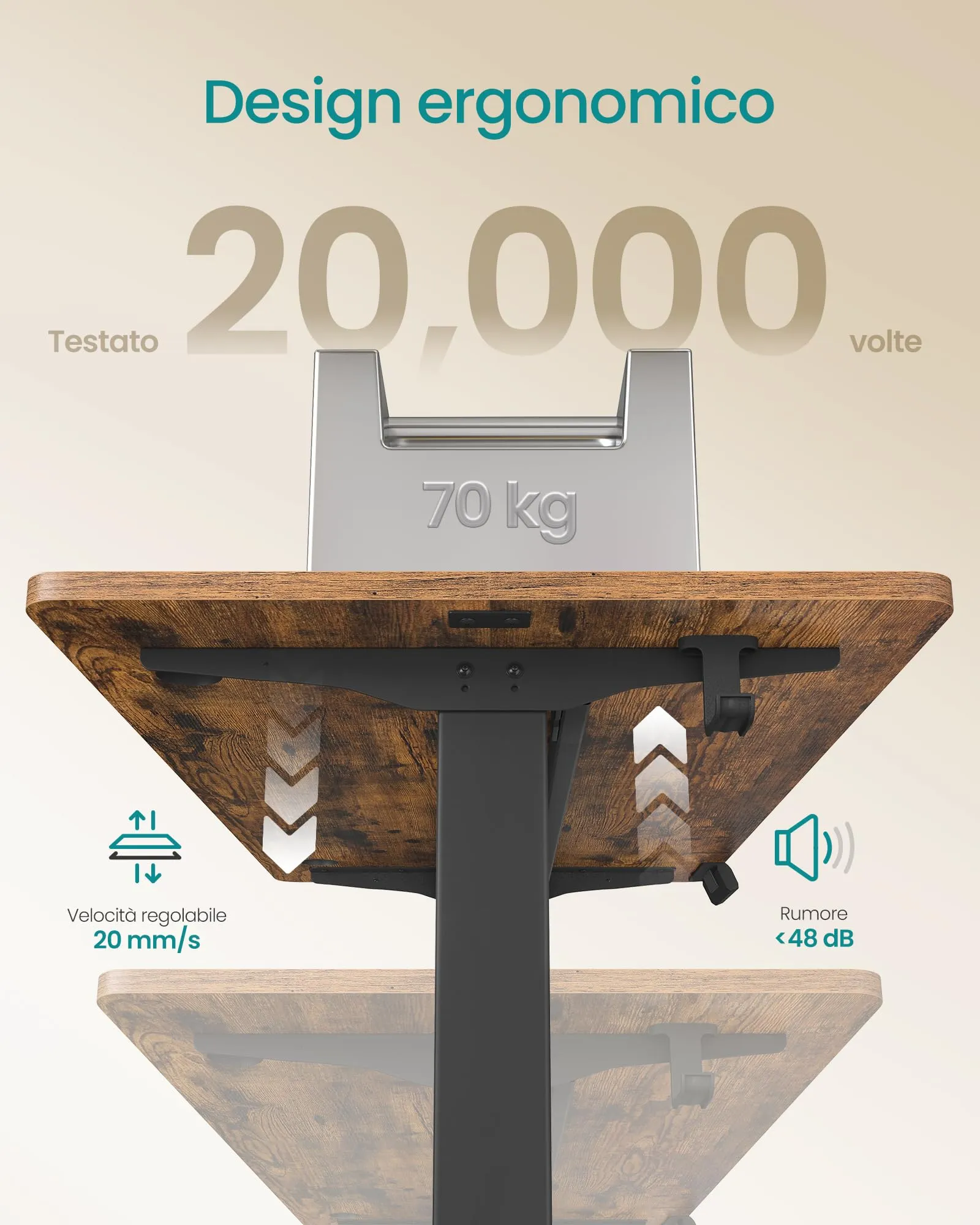 SONGMICS Scrivania Regolabile in Altezza Elettrica, 100 x 60 cm, Memoria per 4 Altezze, Porta USB-C, Marrone Vintage LSD130KD01 - immagine 7