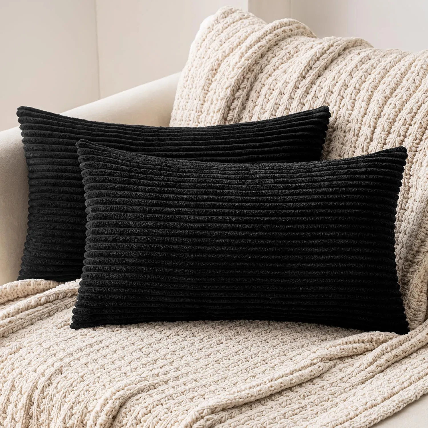 MIULEE Copricuscini in Velluto a Coste, 2 Pezzi, 40x60 cm, Nero - immagine 1