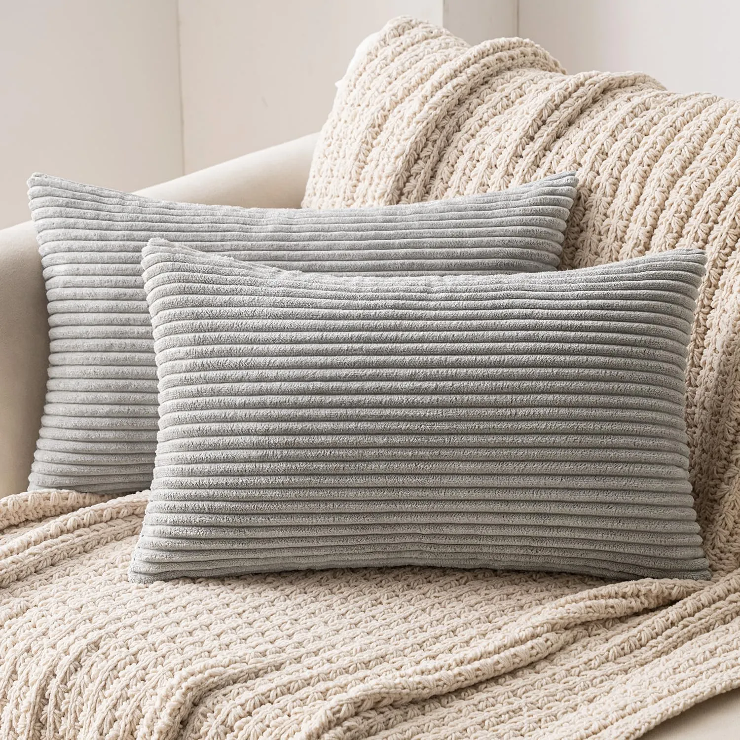 MIULEE Fodere Cuscini in Velluto a Coste, 40x80cm, Grigio Chiaro, Confezione da 2 - immagine 1